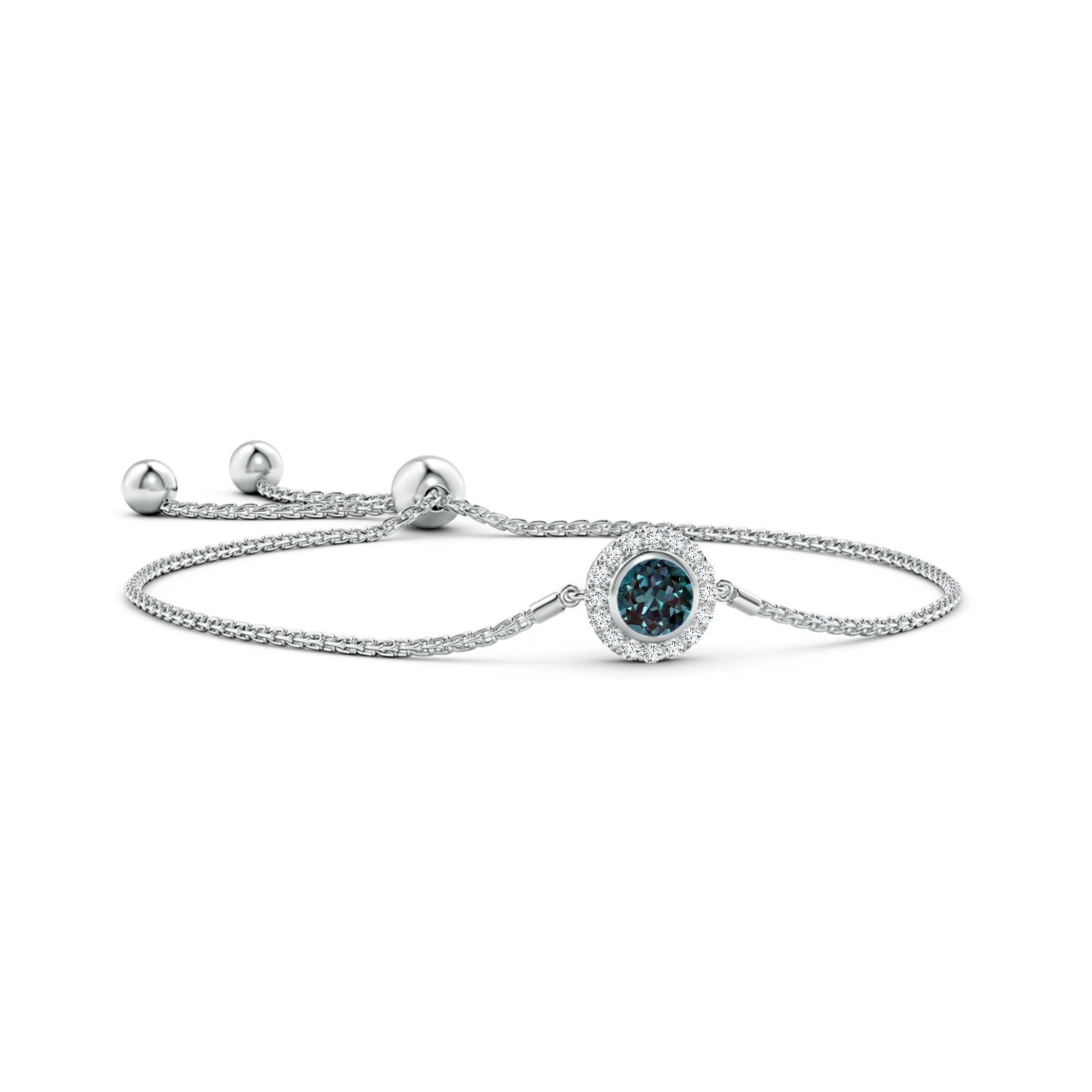 Round Lab-Grown Alexandrite Diamond Halo Bolo Bracelet detail