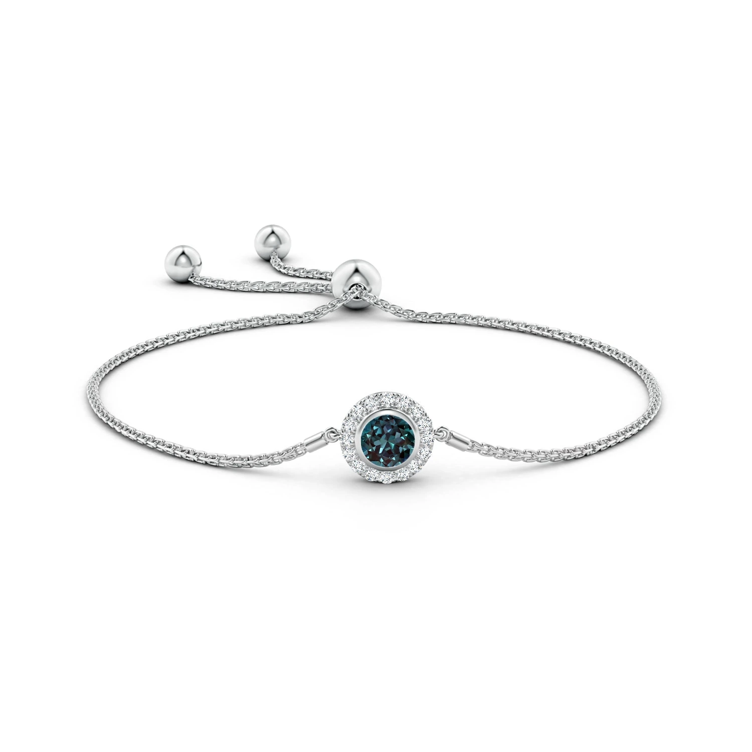 Round Lab-Grown Alexandrite Diamond Halo Bolo Bracelet