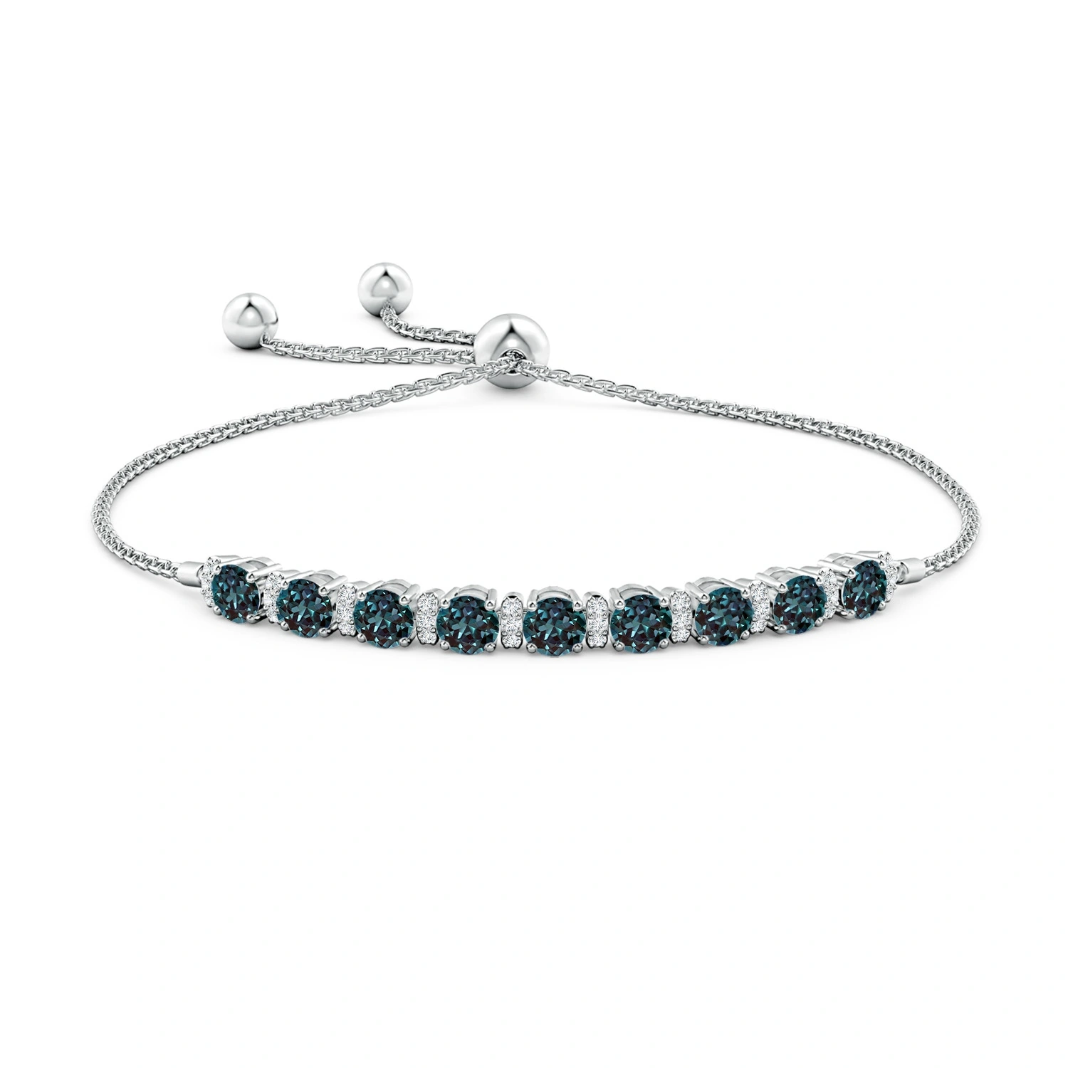 Round Lab-Grown Alexandrite Bolo Bracelet with Diamond Accents detail