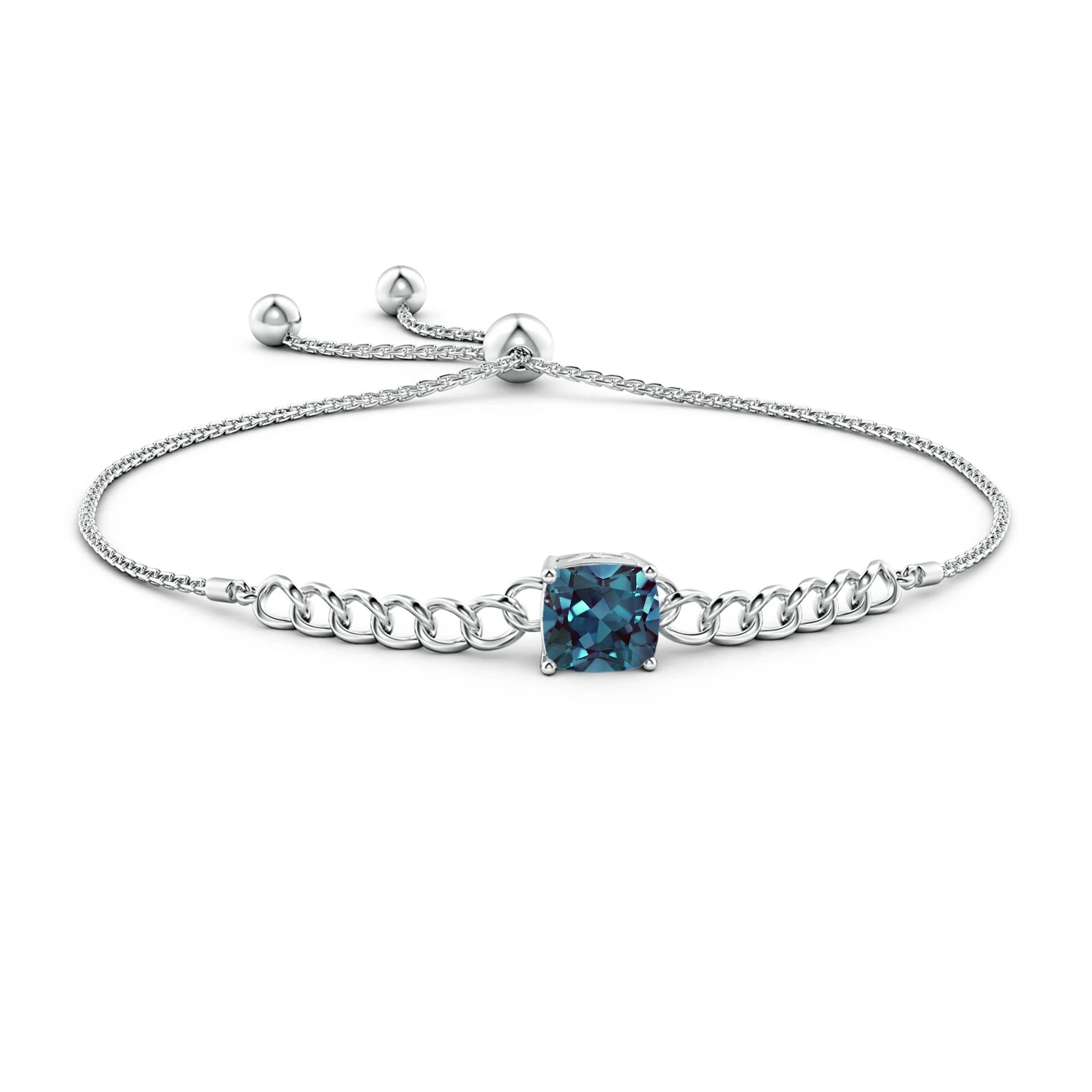 Cushion Lab-Grown Alexandrite Curb-Chain Bolo Bracelet detail