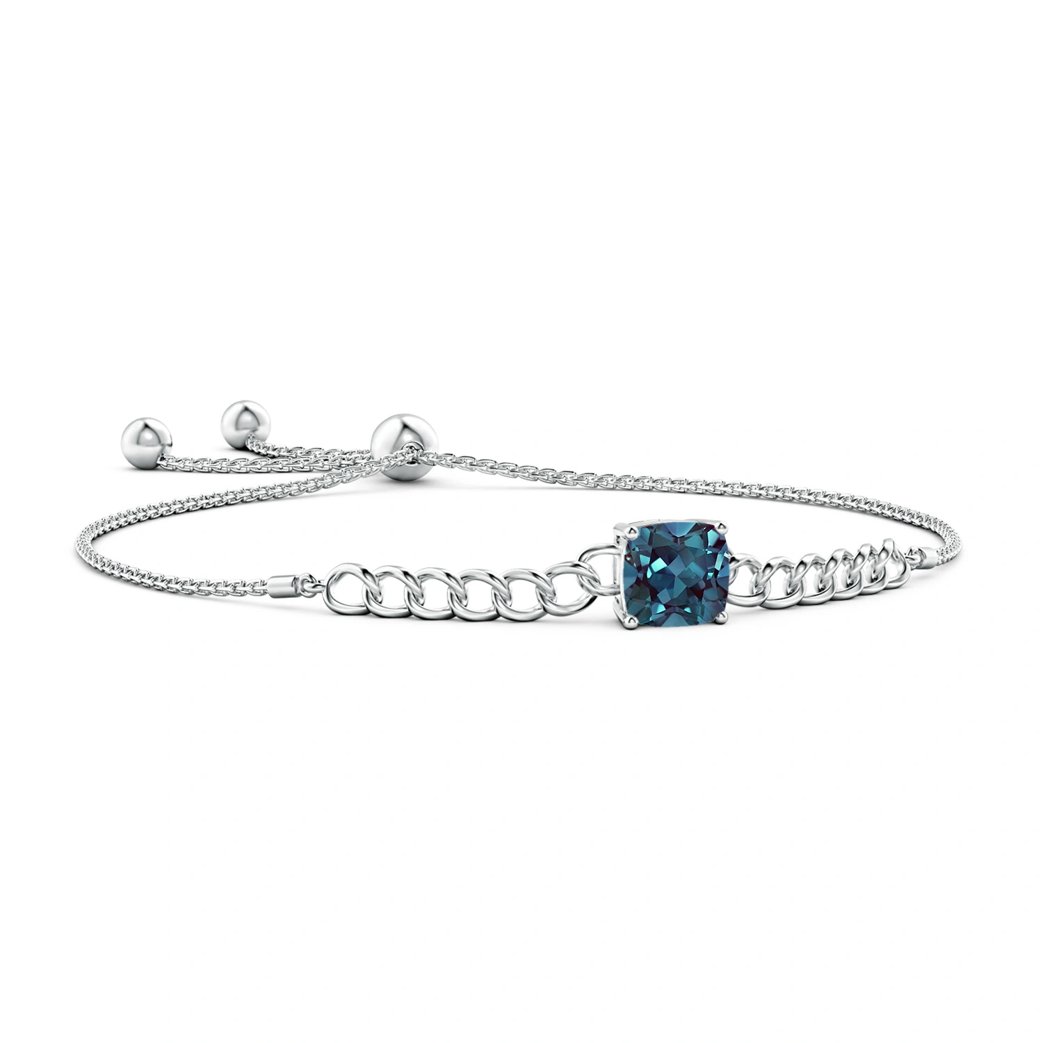 Cushion Lab-Grown Alexandrite Curb-Chain Bolo Bracelet