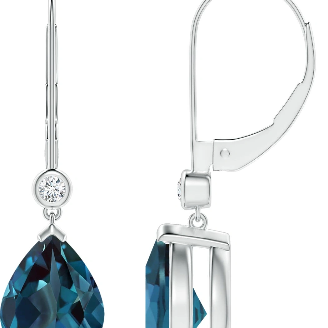 Pear-Shaped Lab-Grown Alexandrite Leverback Drop Earrings with Diamond Accents detail