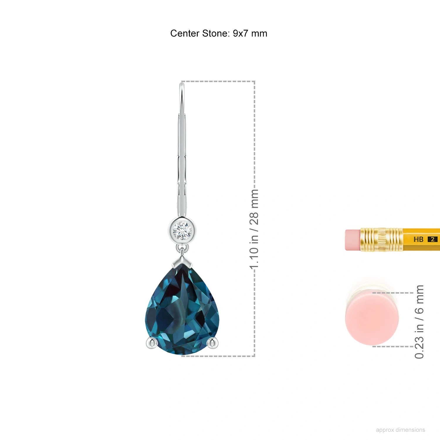 Pear-Shaped Lab-Grown Alexandrite Leverback Drop Earrings with Diamond Accents dimension