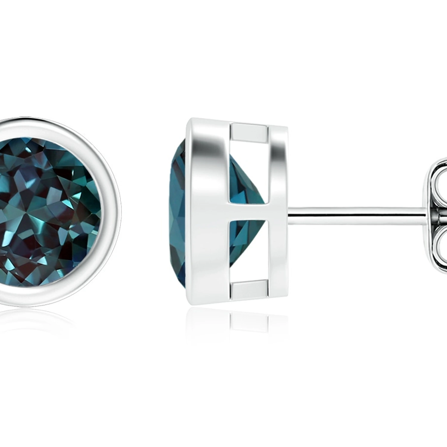 Round Lab-Grown Alexandrite Bezel-Set Stud Earrings detail
