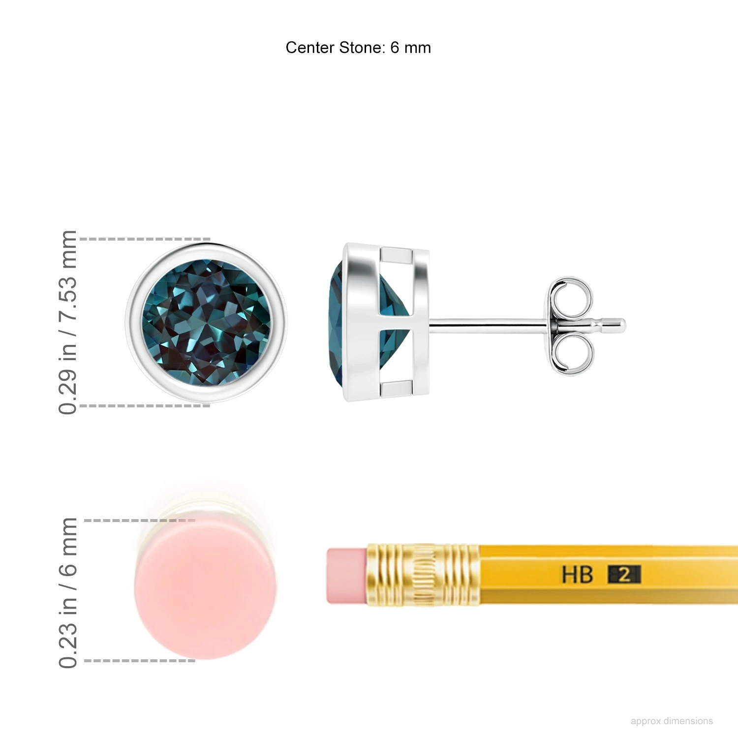 Round Lab-Grown Alexandrite Bezel-Set Stud Earrings dimension