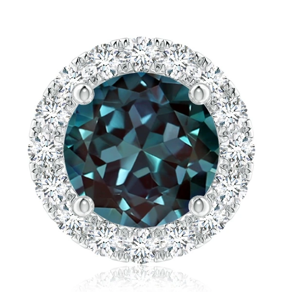 Round Lab-Grown Alexandrite Diamond Halo Stud Earrings detail