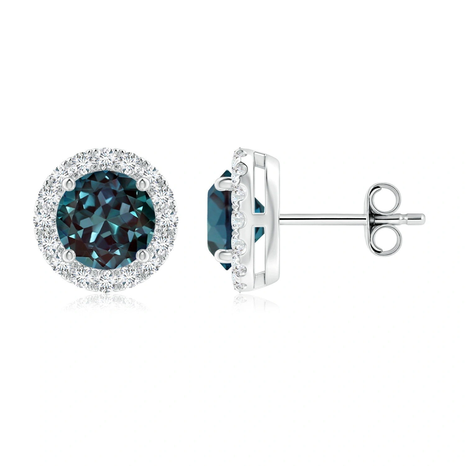 Round Lab-Grown Alexandrite Diamond Halo Stud Earrings