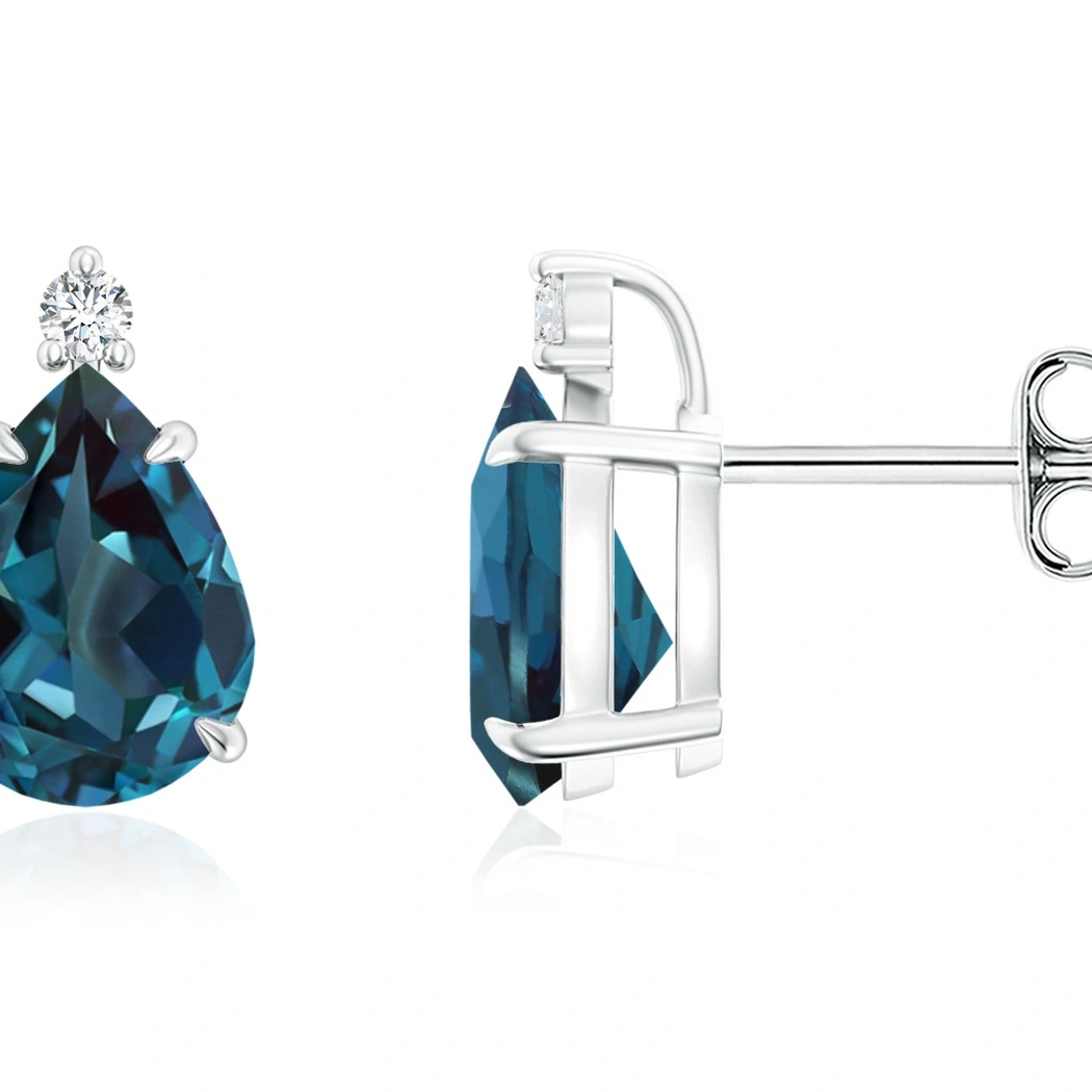 Pear Lab-Grown Alexandrite Claw-Set Stud Earrings with Diamond Accents detail