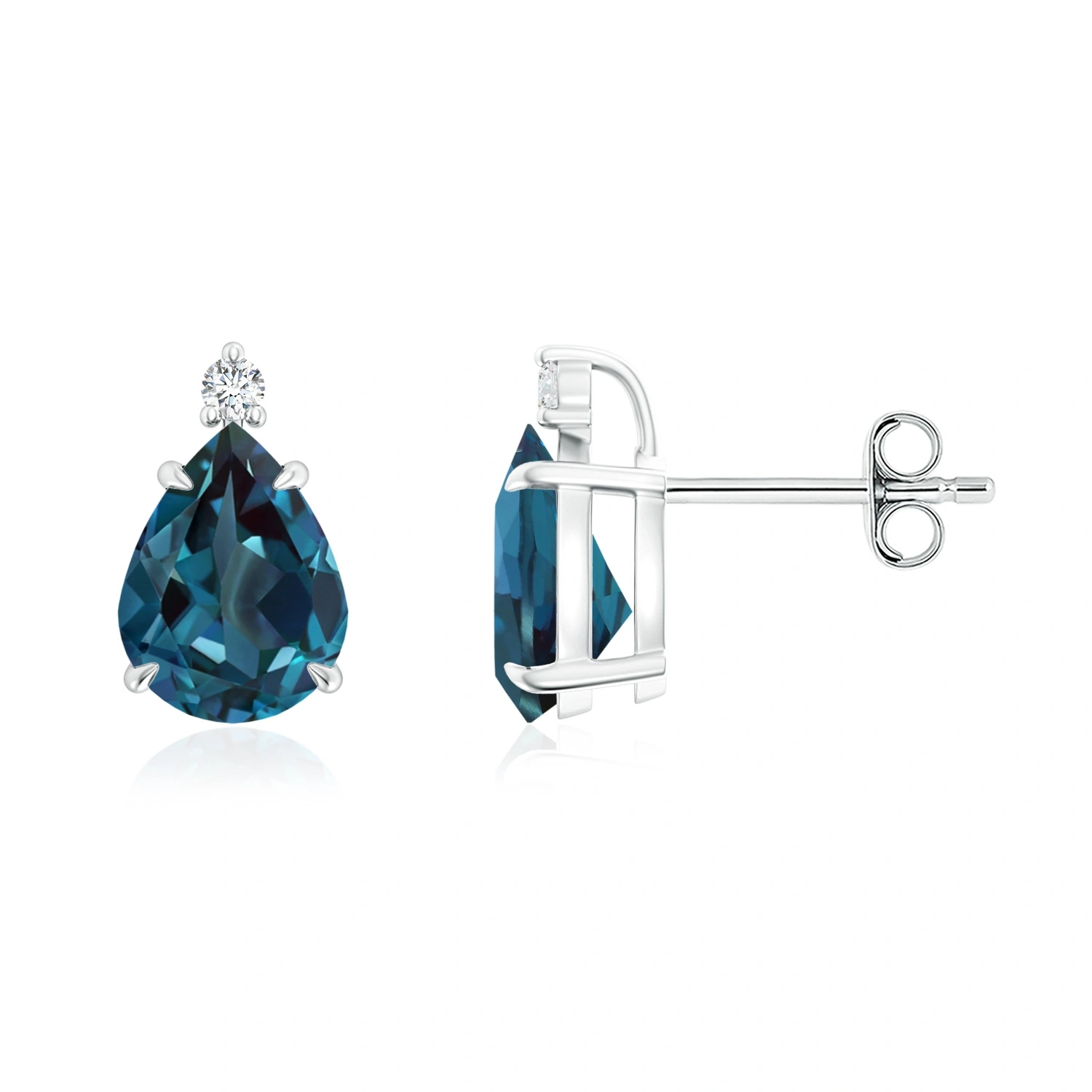 Pear Lab-Grown Alexandrite Claw-Set Stud Earrings with Diamond Accents