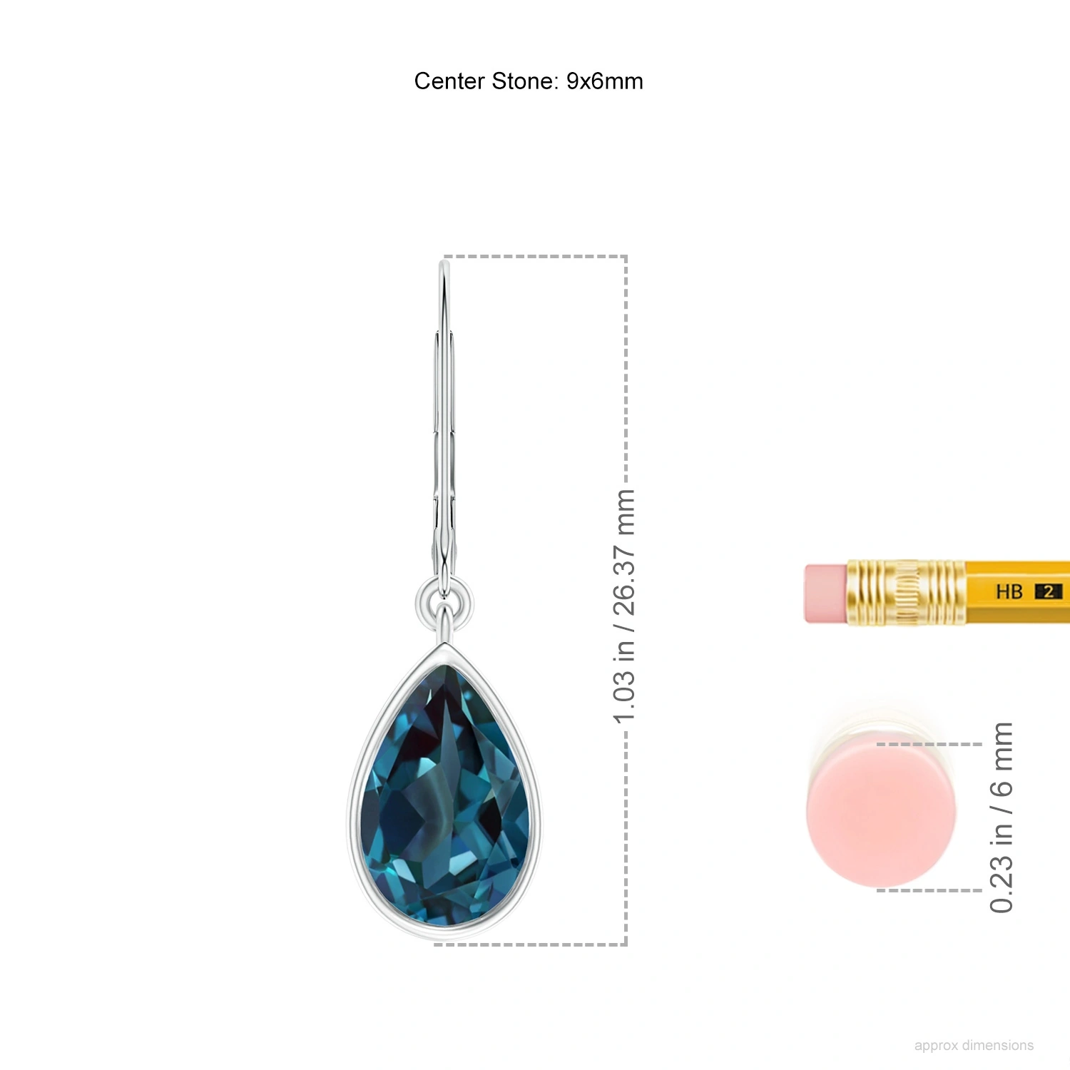 Bezel-Set Pear Lab-Grown Alexandrite Leverback Drop Earrings dimension