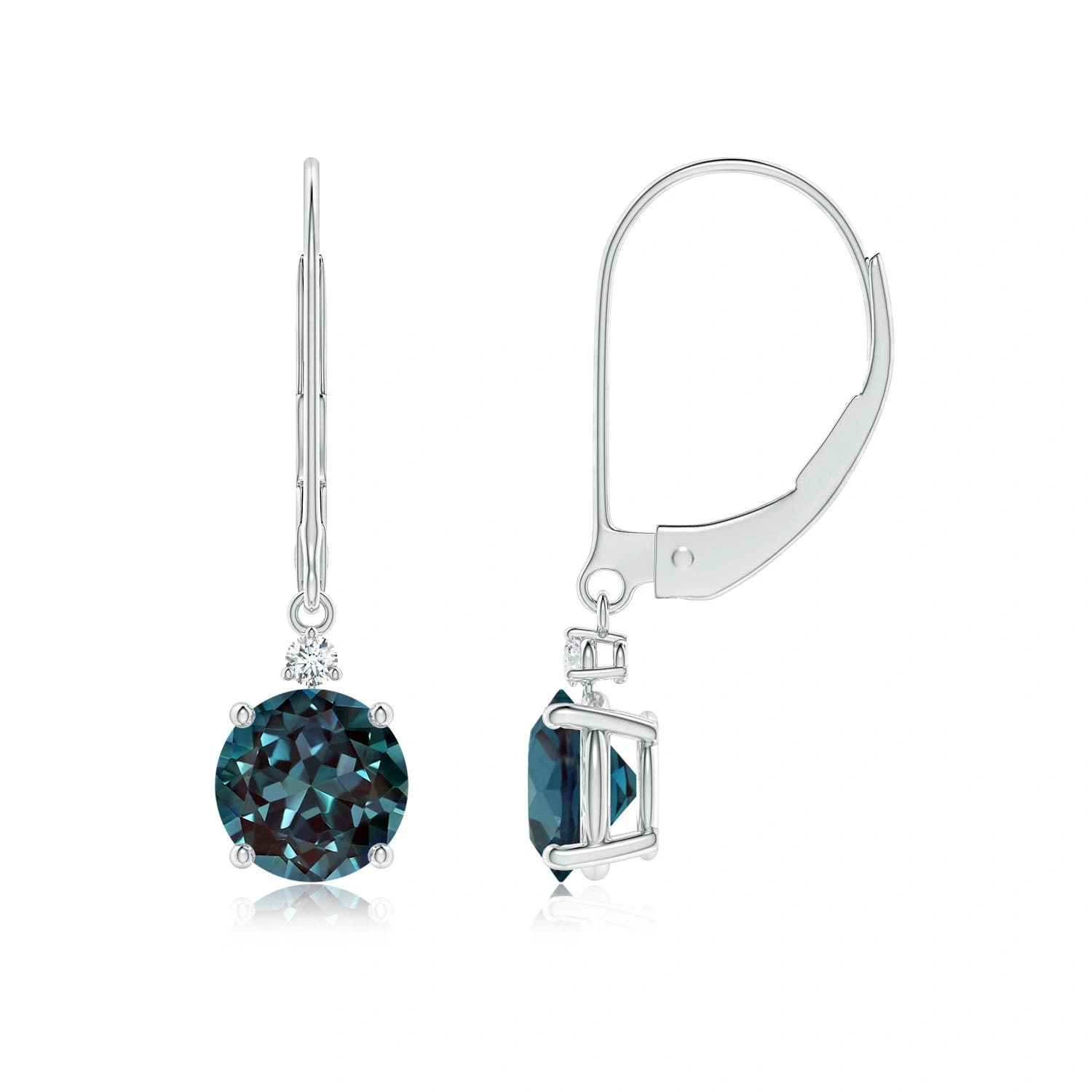 Round Lab-Grown Alexandrite and Diamond Leverback Drop Earrings