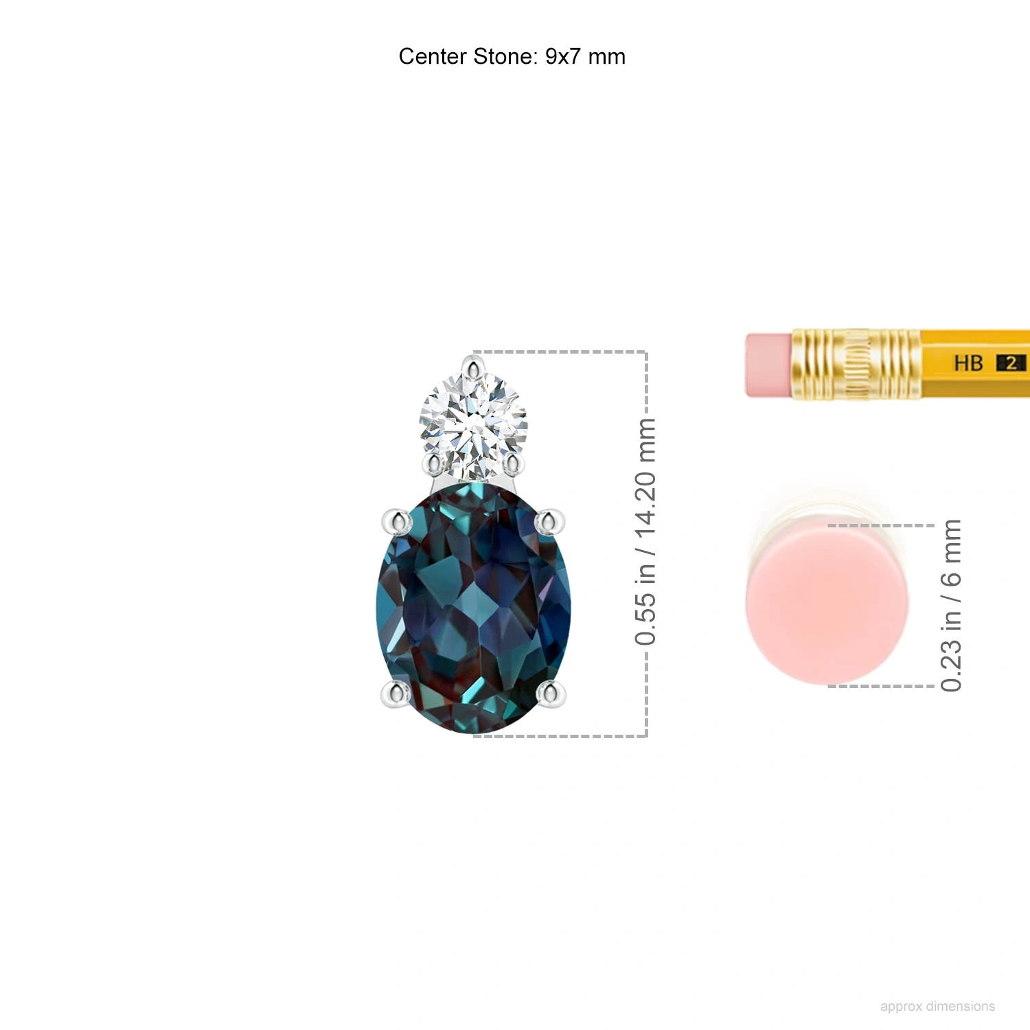 Oval Lab-Grown Alexandrite Pendant with Diamond Accent dimension