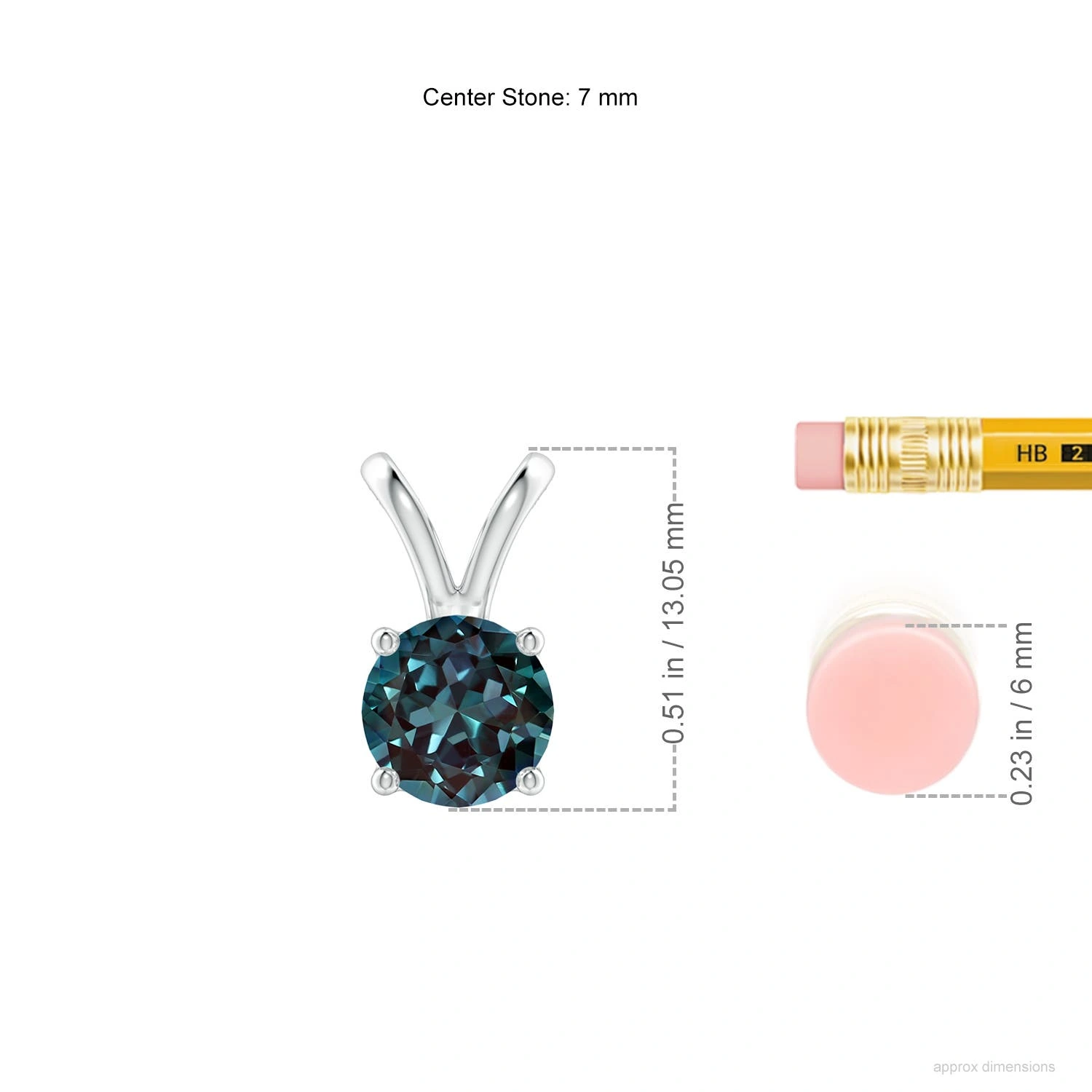 Round Lab-Grown Alexandrite V-Bale Solitaire Pendant dimension