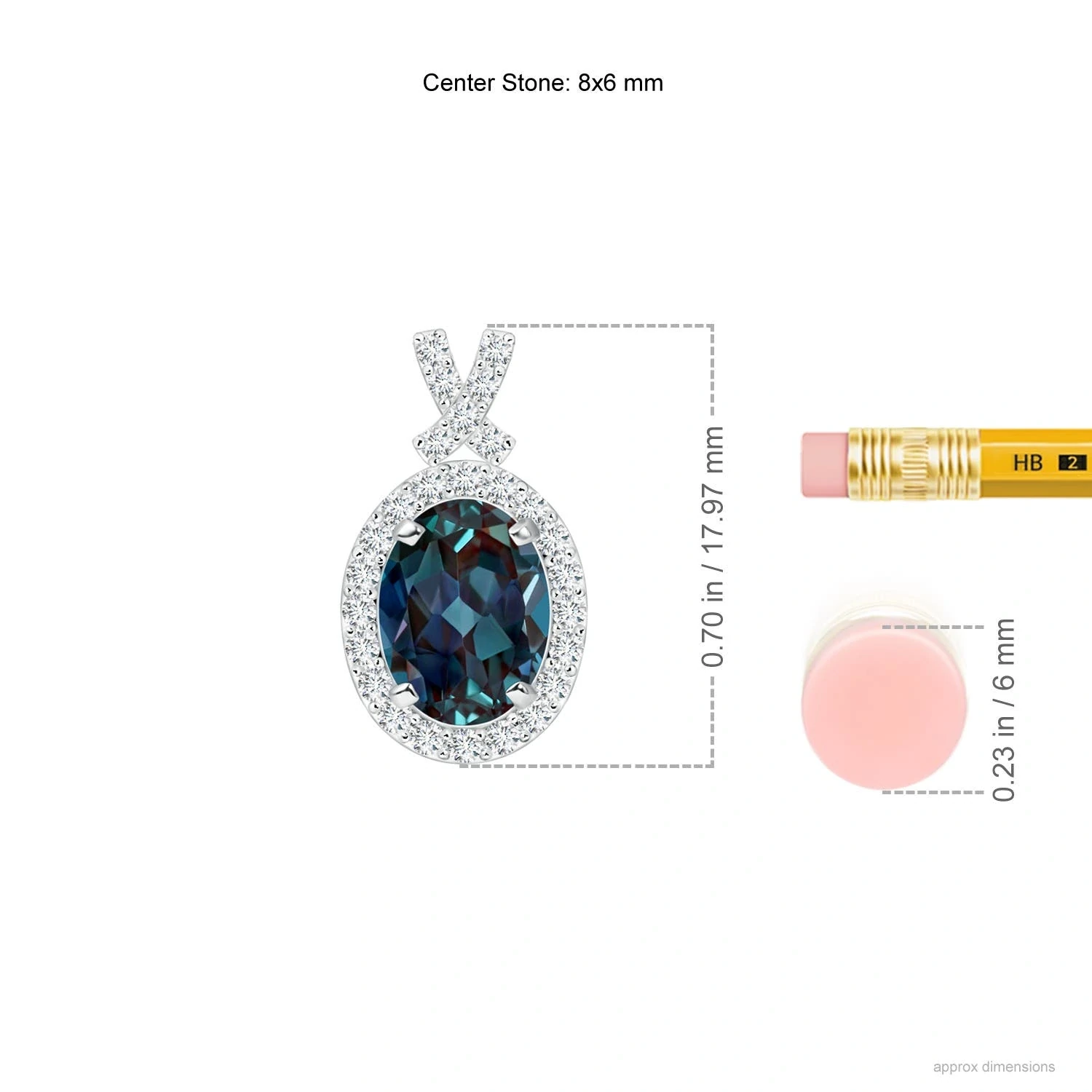 Oval Lab-Grown Alexandrite Vintage Diamond Halo Pendant dimension