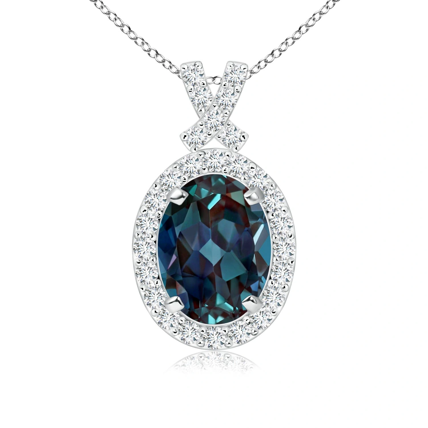 Oval Lab-Grown Alexandrite Vintage Diamond Halo Pendant main