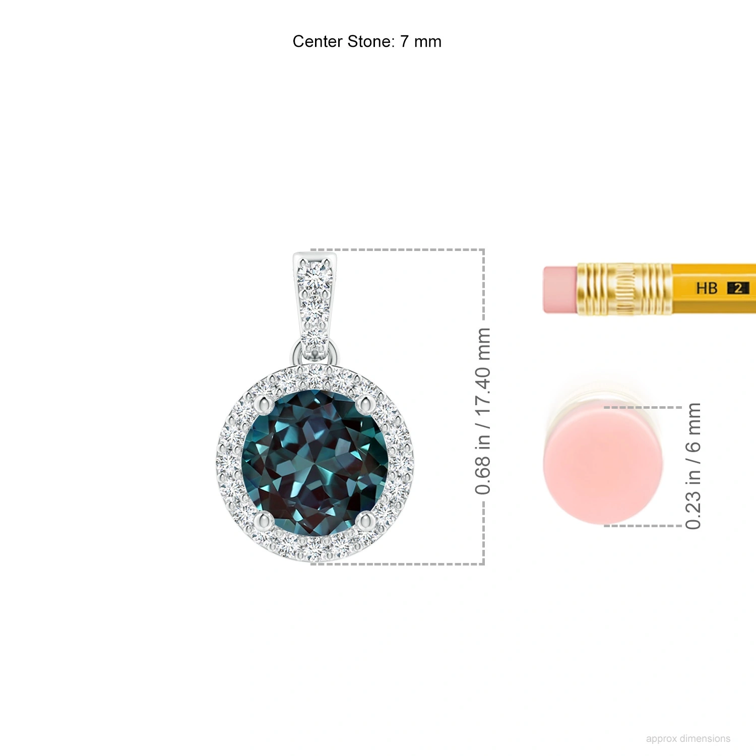 Round Lab-Grown Alexandrite Halo Pendant with Diamond Bail dimension