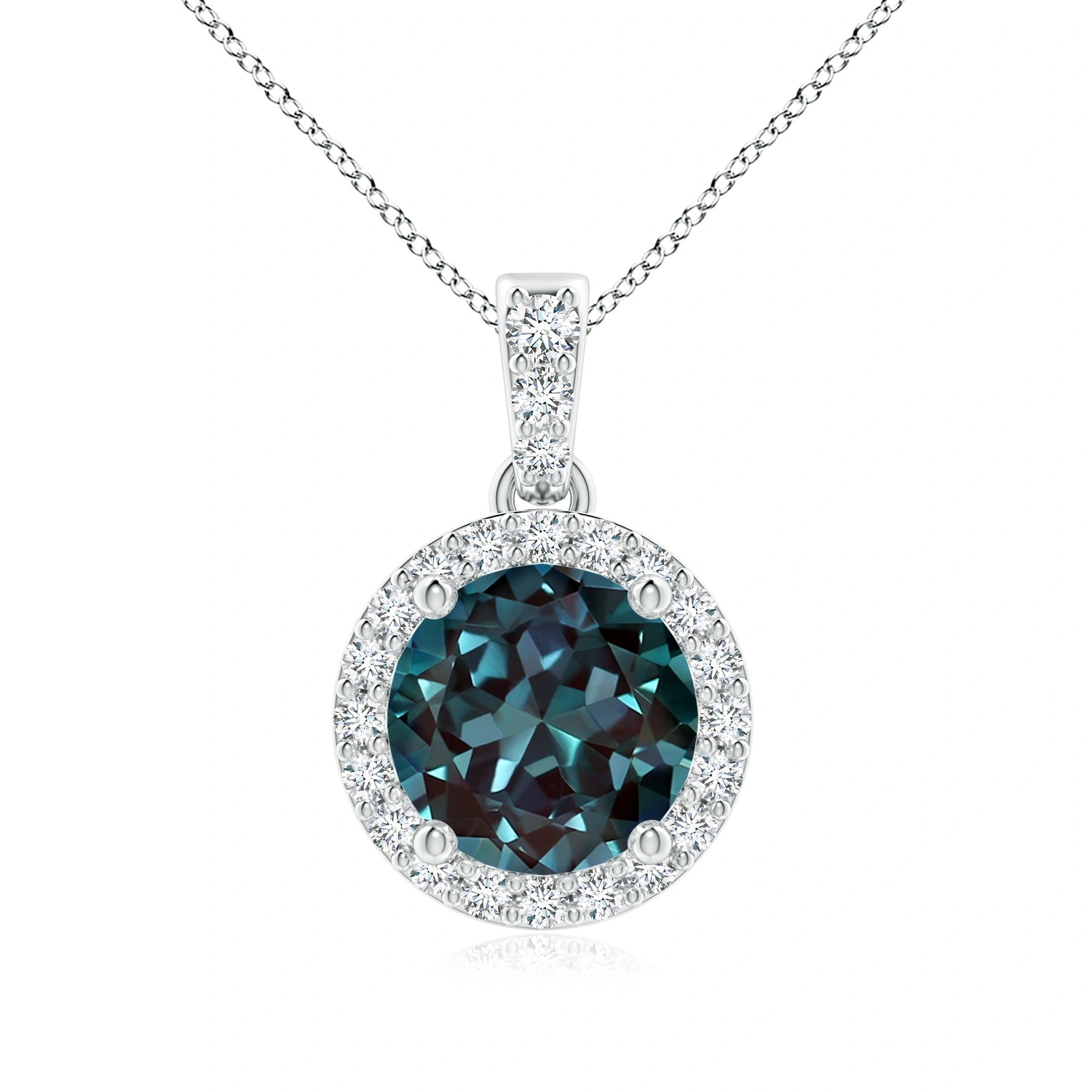Round Lab-Grown Alexandrite Halo Pendant with Diamond Bail main