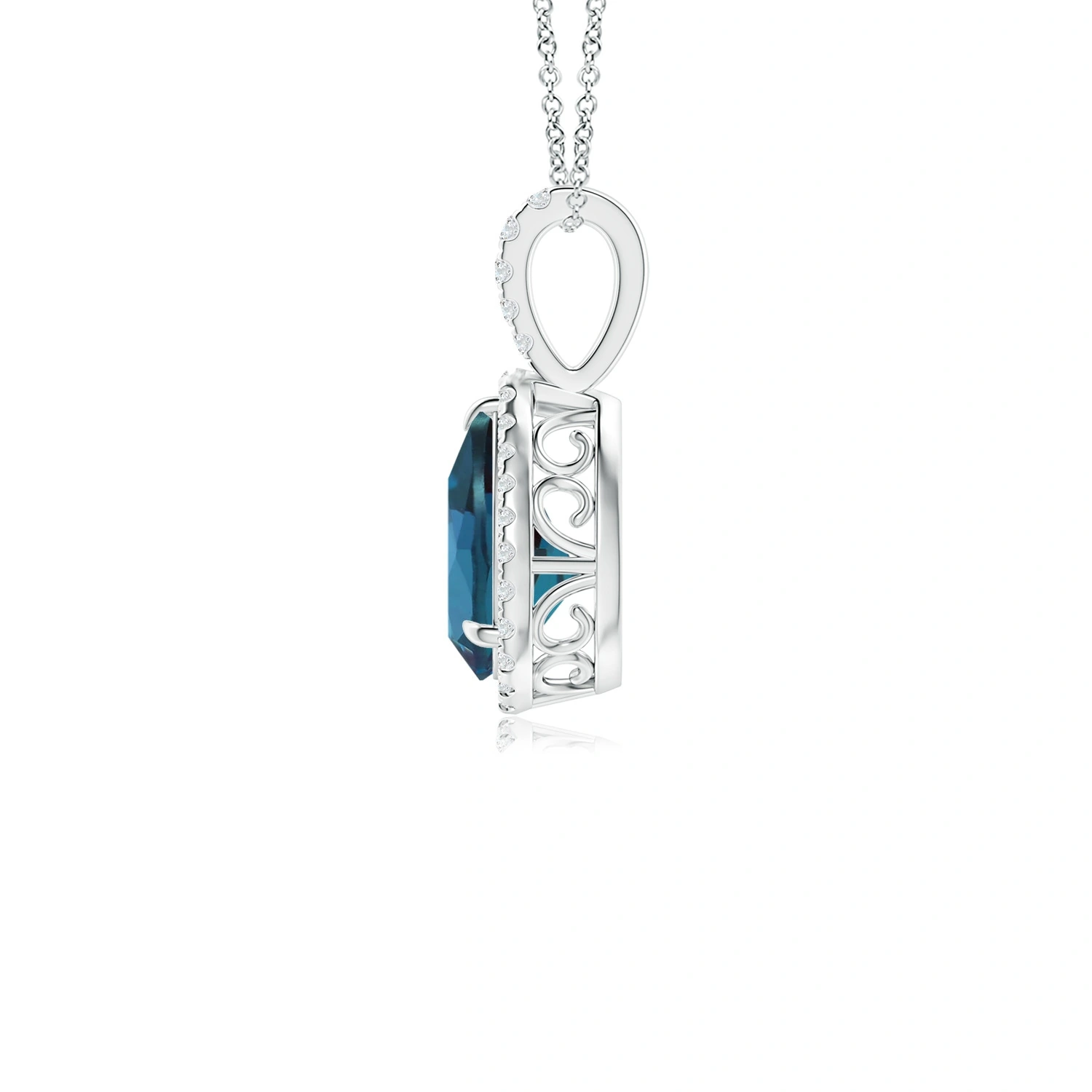 Pear Lab-Grown Alexandrite Diamond Halo Pendant detail