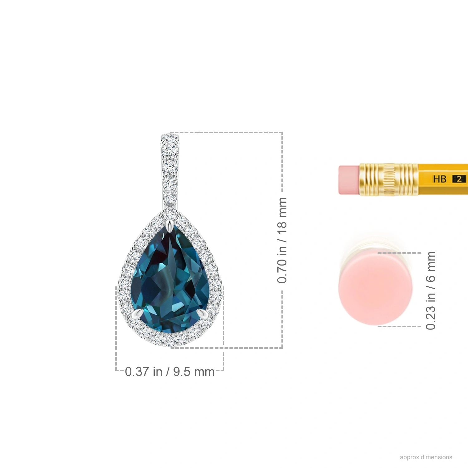 Pear Lab-Grown Alexandrite Diamond Halo Pendant dimension