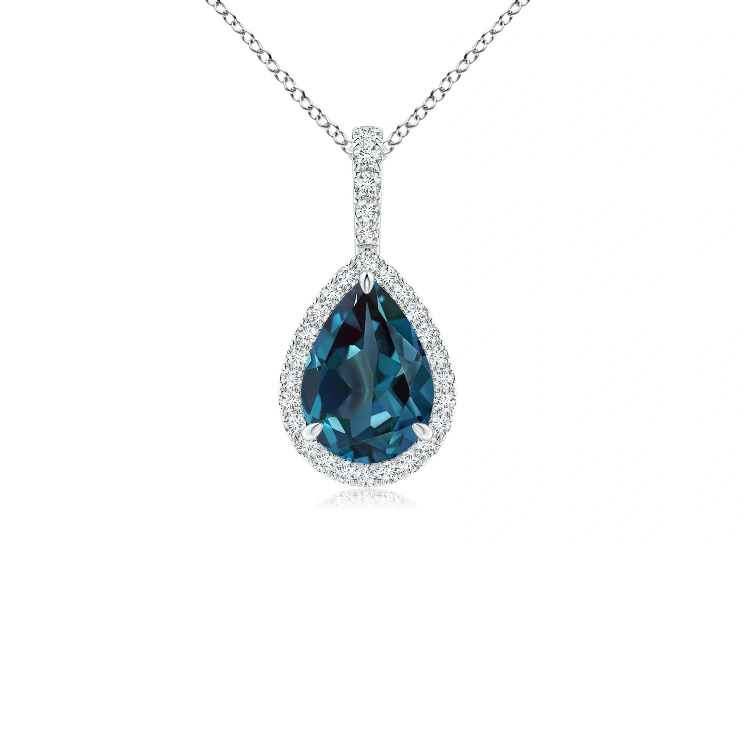 Pear Lab-Grown Alexandrite Diamond Halo Pendant