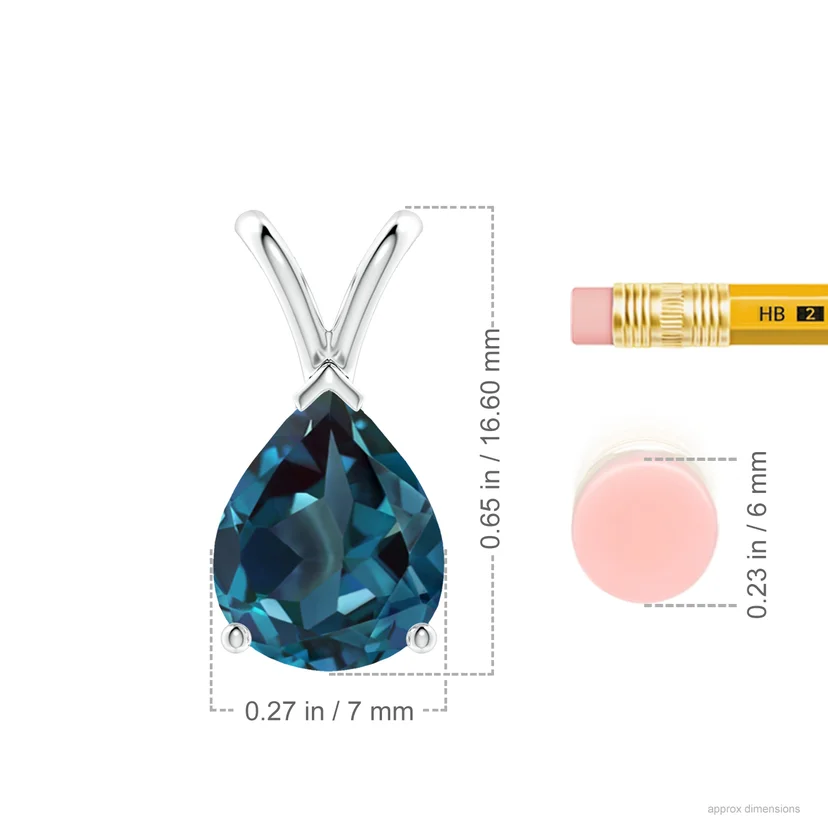 Pear-Shaped Lab-Grown Alexandrite Solitaire V-Bale Pendant Necklace dimension