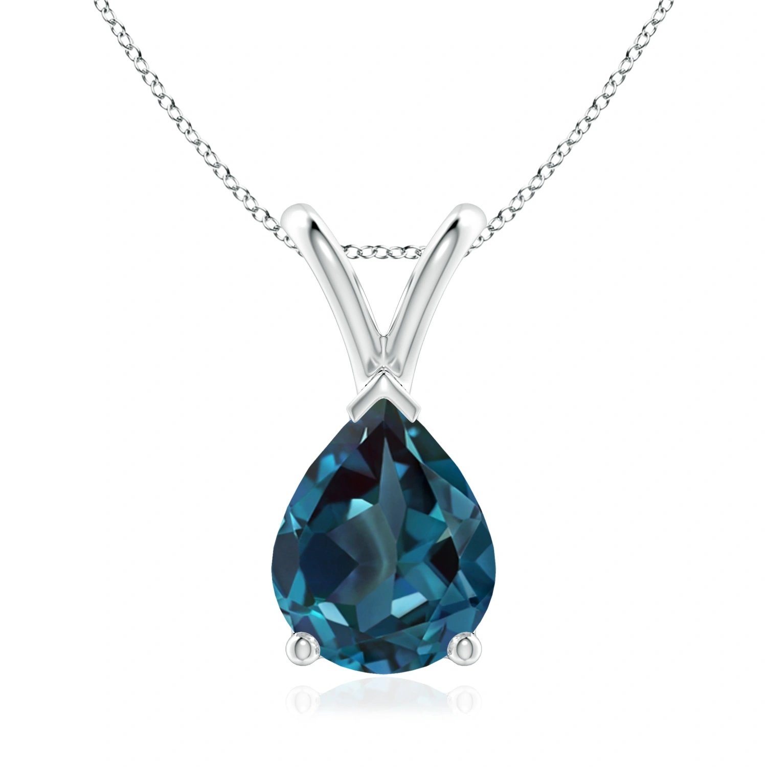 Pear-Shaped Lab-Grown Alexandrite Solitaire V-Bale Pendant Necklace