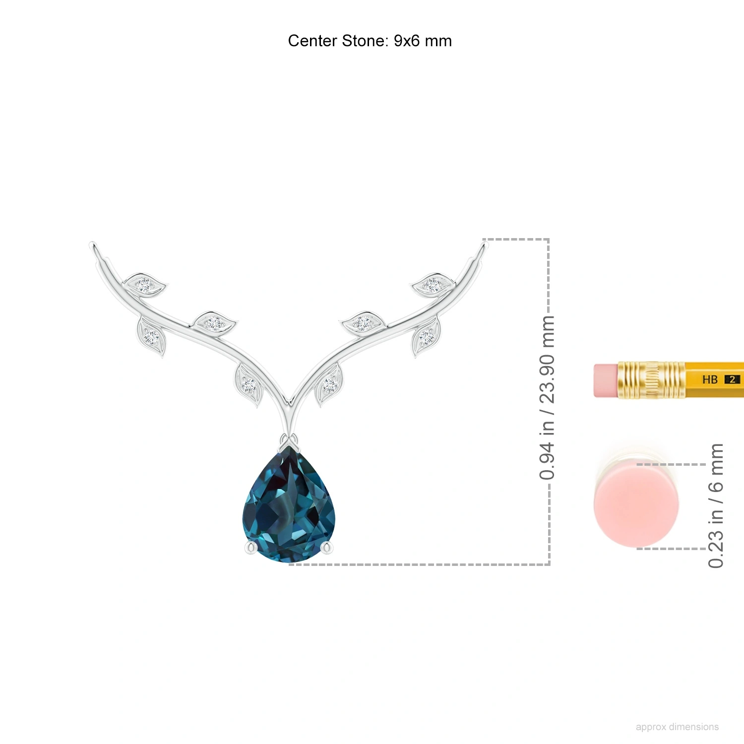 Pear Lab-Grown Alexandrite Leaf Motif Necklace dimension