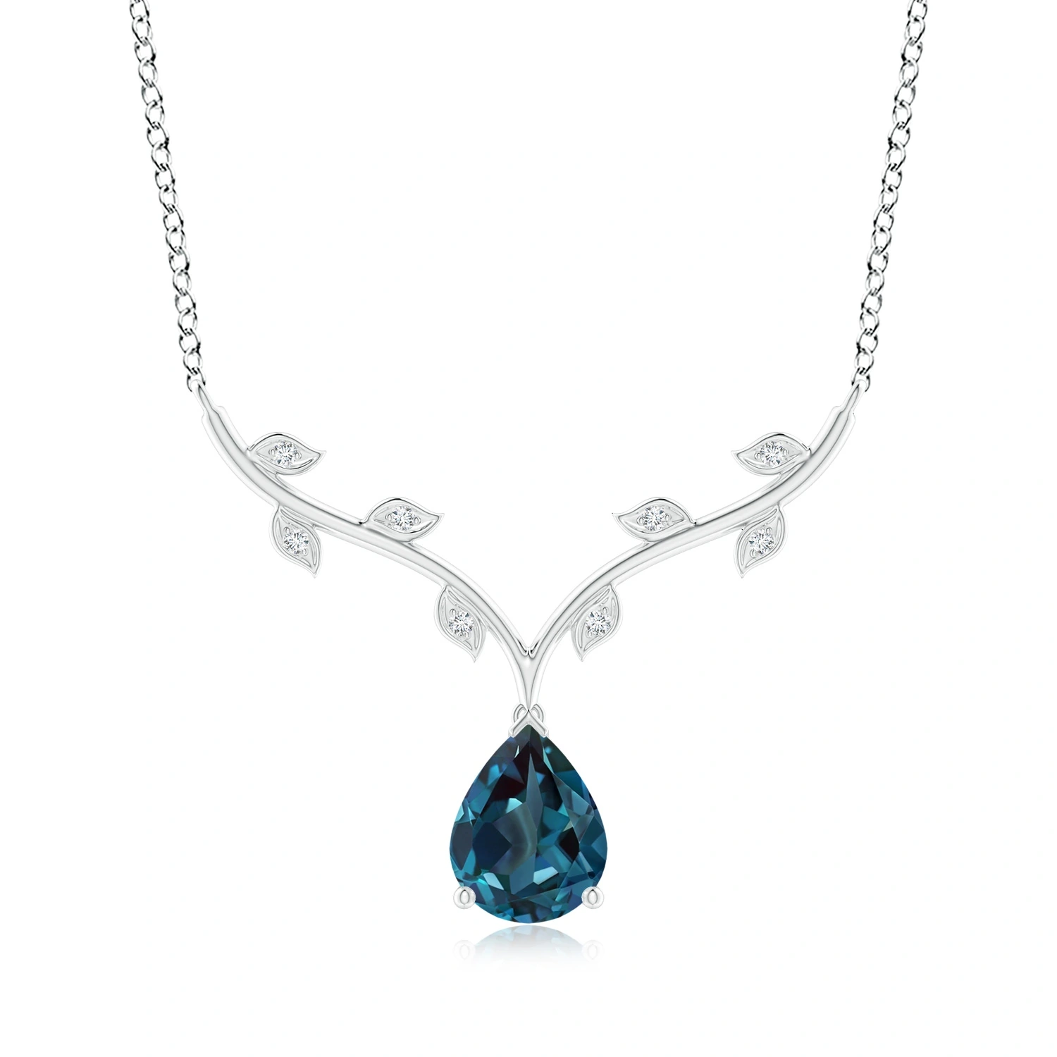Pear Lab-Grown Alexandrite Leaf Motif Necklace