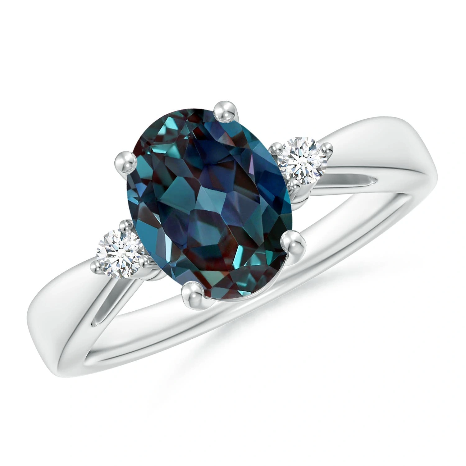 Oval Lab-Grown Alexandrite Tapered Side-Stone Ring main