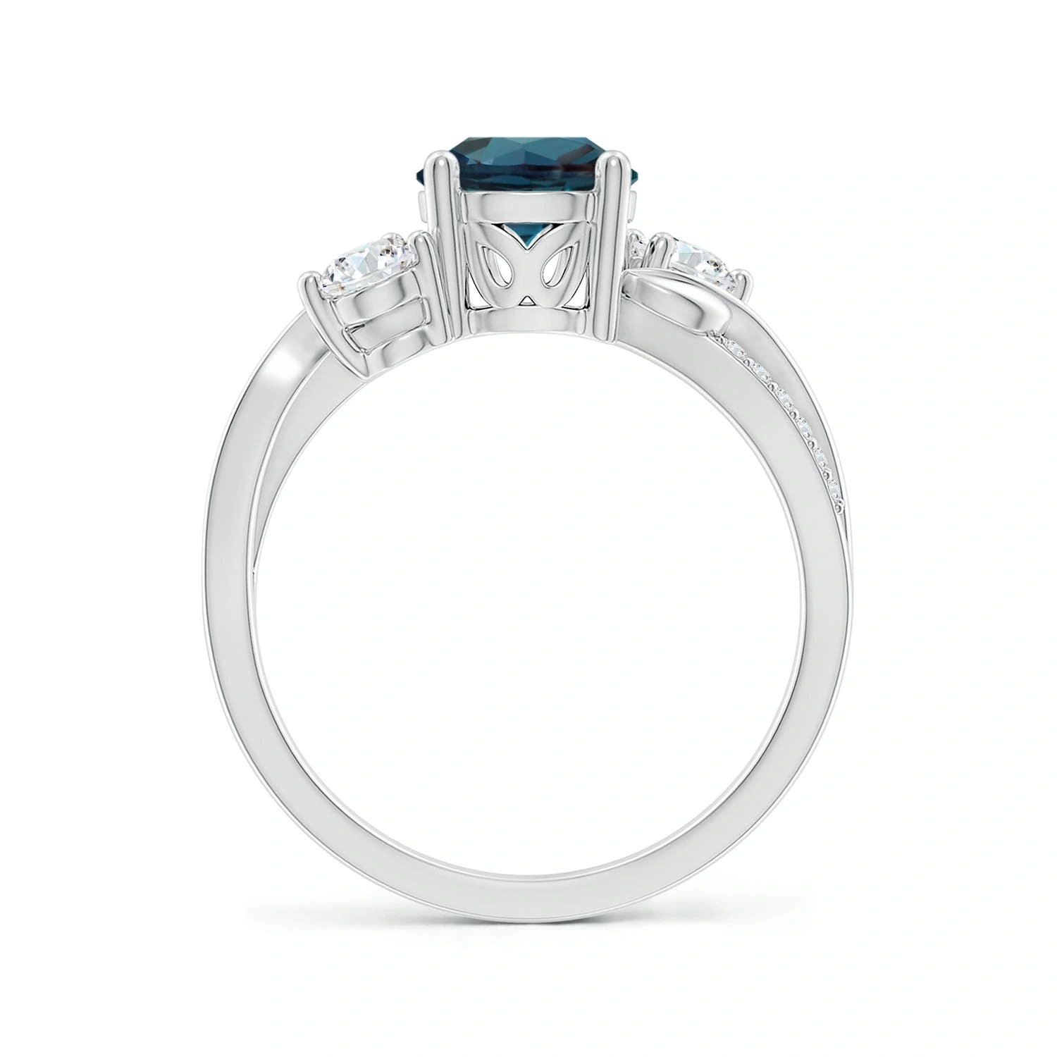 Round Lab-Grown Alexandrite Three-Stone Twisted Vine Ring detail