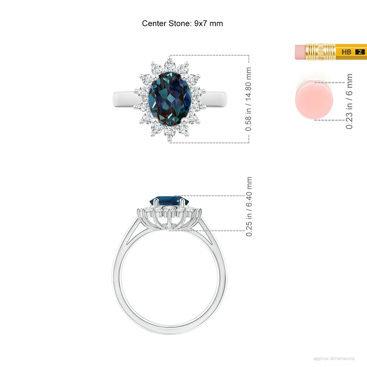 Princess Diana-Inspired Lab-Grown Alexandrite and Diamond Halo Ring dimension