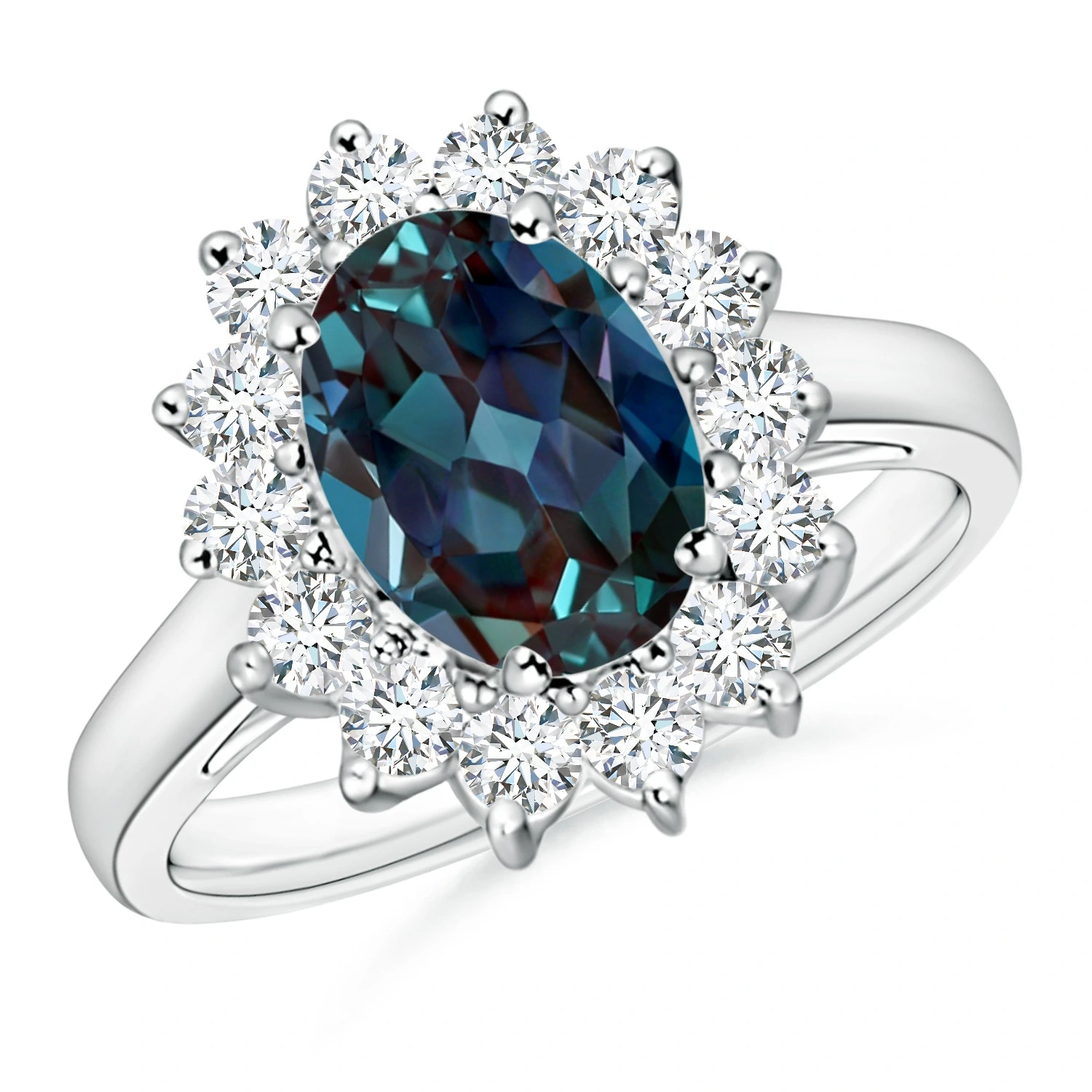 Princess Diana-Inspired Lab-Grown Alexandrite and Diamond Halo Ring