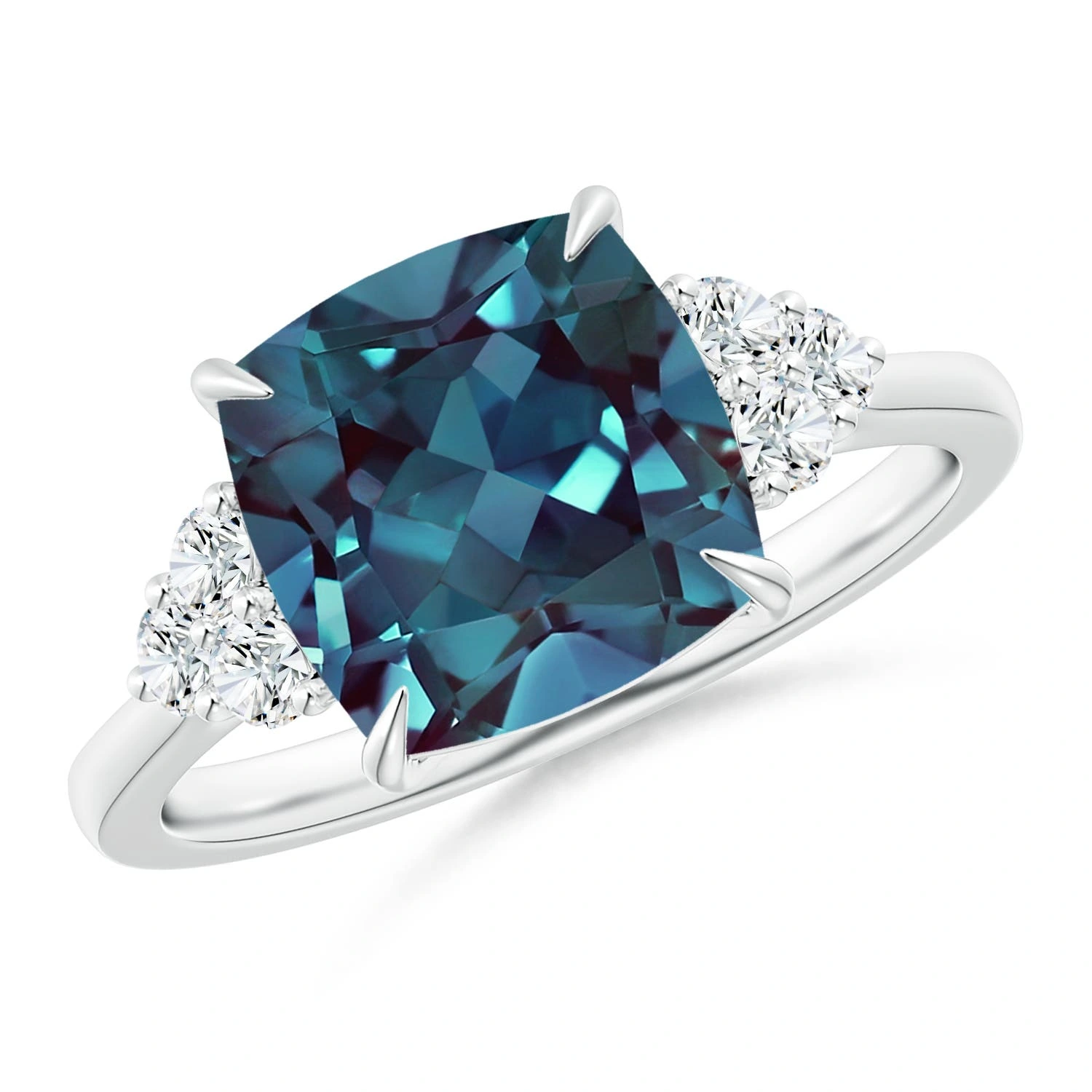 Cushion Lab-Grown Alexandrite Trio Diamond Engagement Ring main