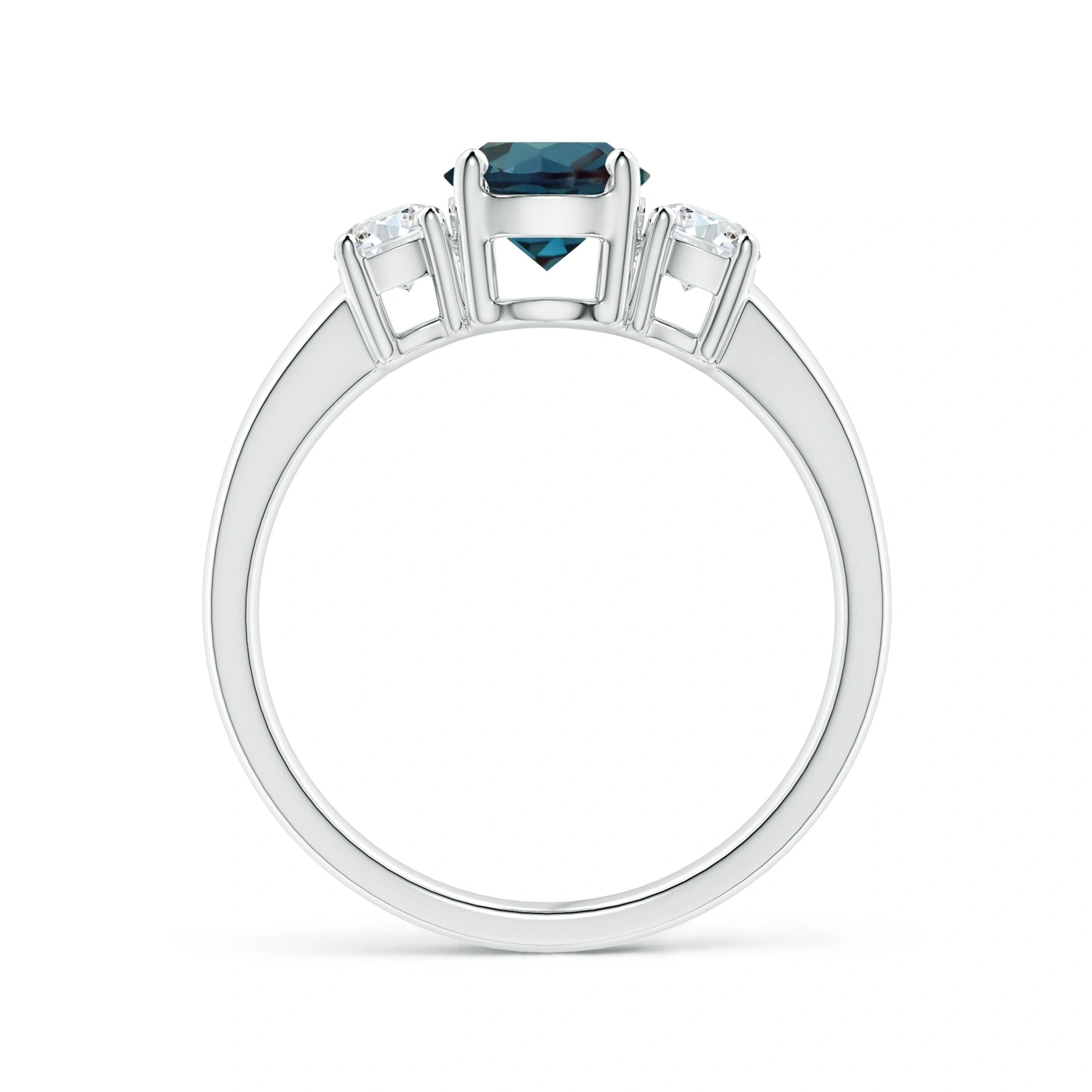 Classic Round Lab-Grown Alexandrite Three-Stone Ring with Diamond Sides detail