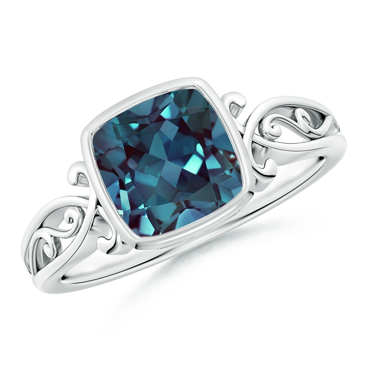 Vintage Cushion Lab-Grown Alexandrite Scrollwork Ring