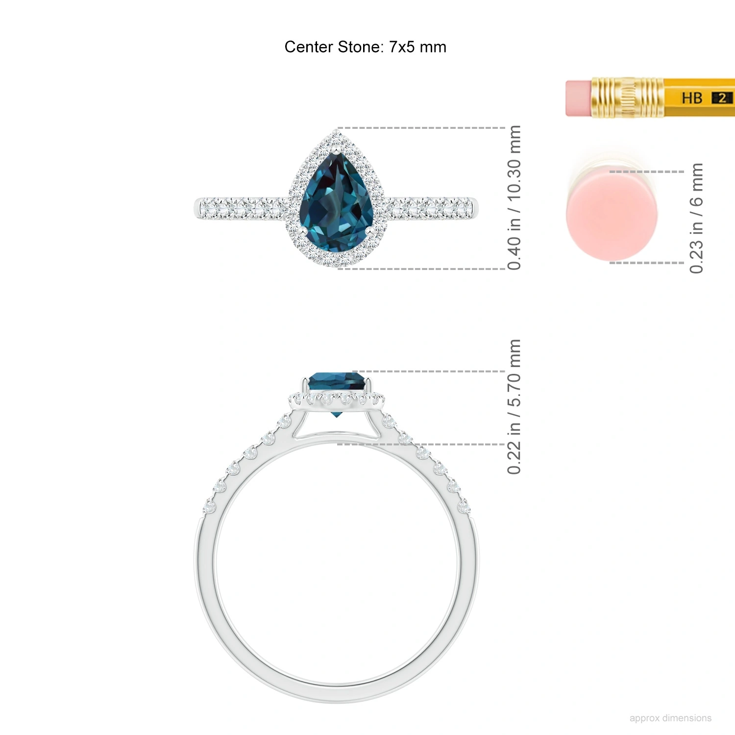 Pear-Shaped Lab-Grown Alexandrite Diamond Halo Engagement Ring dimension