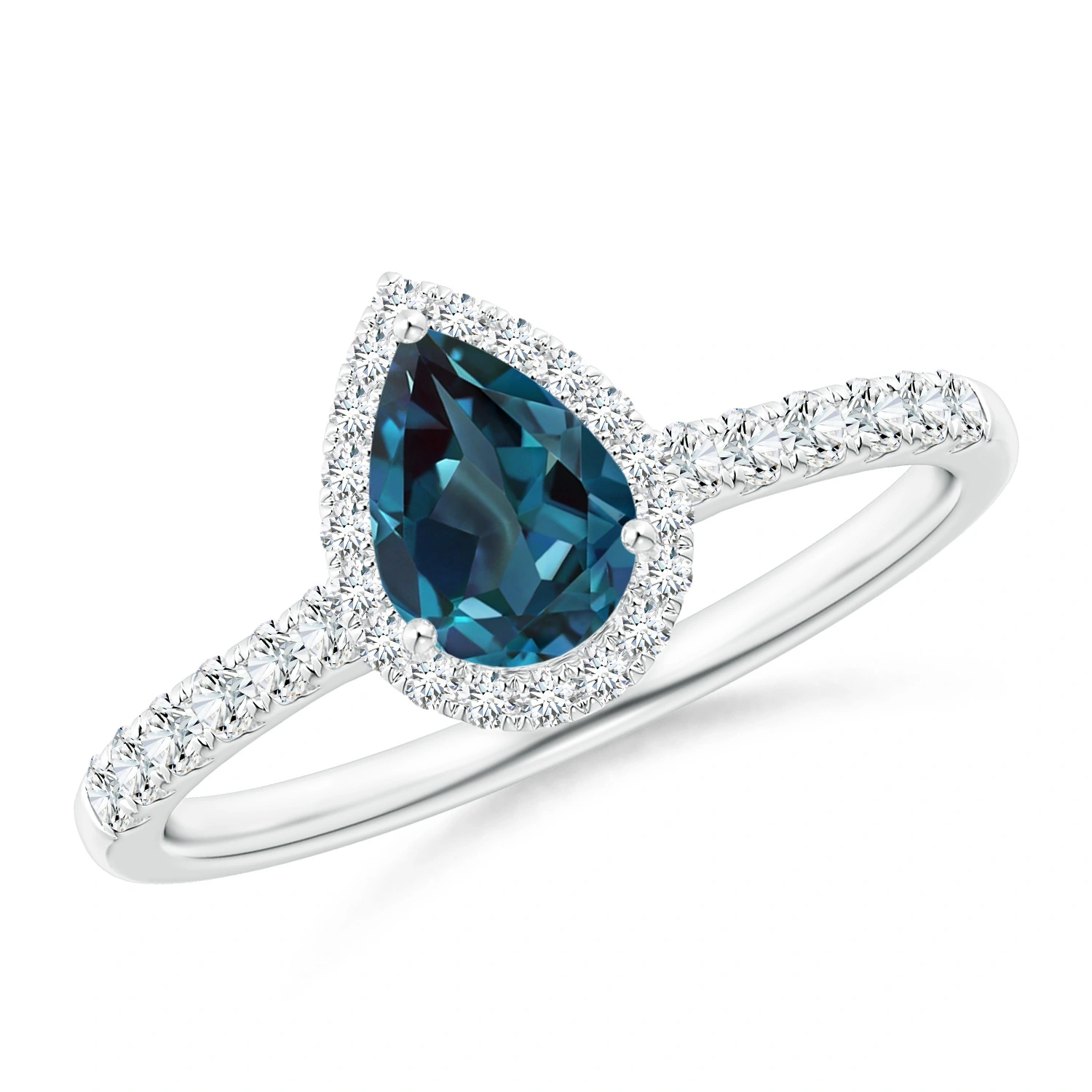Pear-Shaped Lab-Grown Alexandrite Diamond Halo Engagement Ring