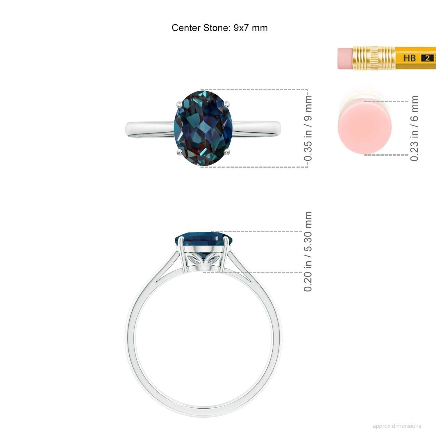 Oval Lab-Grown Alexandrite Solitaire Cocktail Ring dimension
