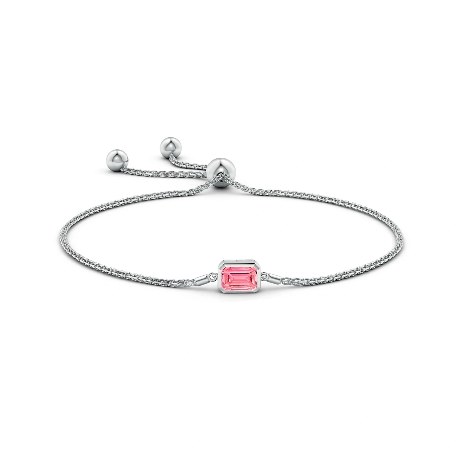 Emerald-Cut Fancy Intense Pink Lab-Grown Diamond Bolo Bracelet detail