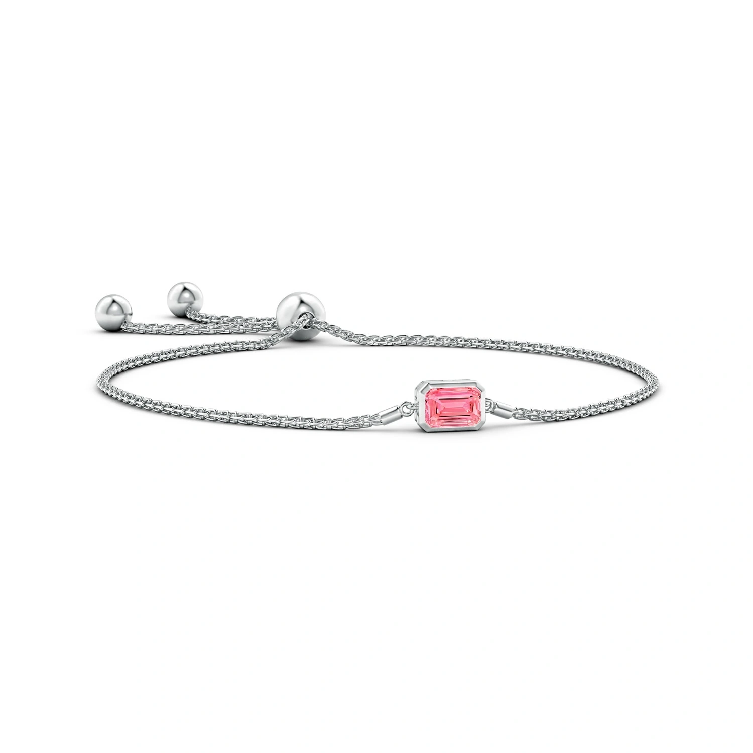 Emerald-Cut Fancy Intense Pink Lab-Grown Diamond Bolo Bracelet
