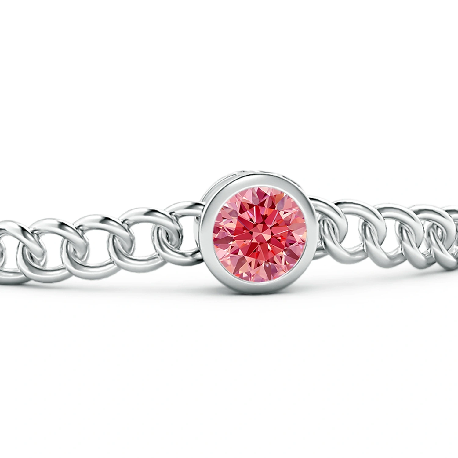 Bezel-Set Round Fancy Intense Pink Lab-Grown Diamond Chain Bracelet detail