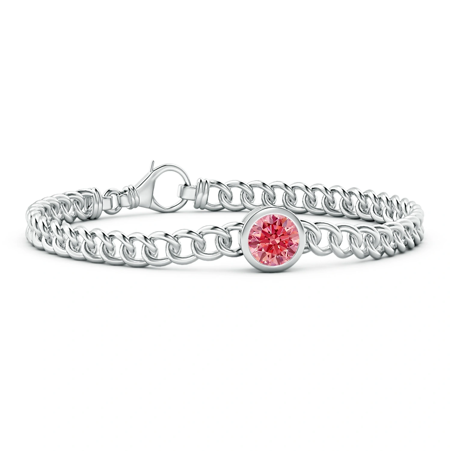 Bezel-Set Round Fancy Intense Pink Lab-Grown Diamond Chain Bracelet