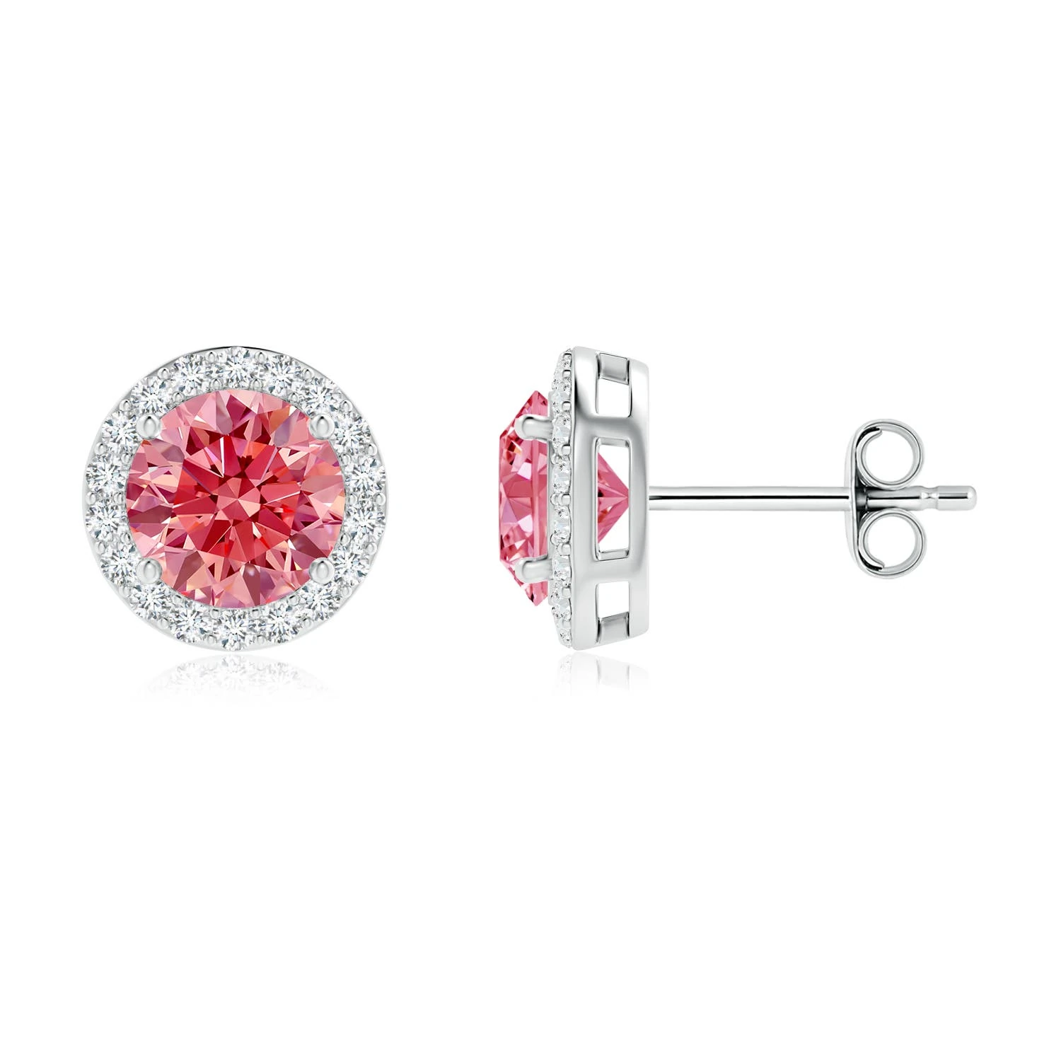 Round Lab-Grown Fancy Intense Pink Diamond Halo Stud Earrings main