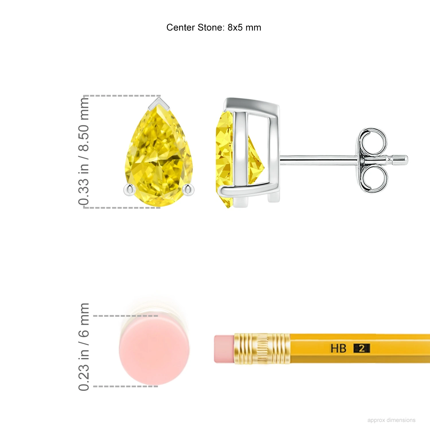 Pear-Shaped Lab-Grown Fancy Intense Yellow Diamond Stud Earrings dimension
