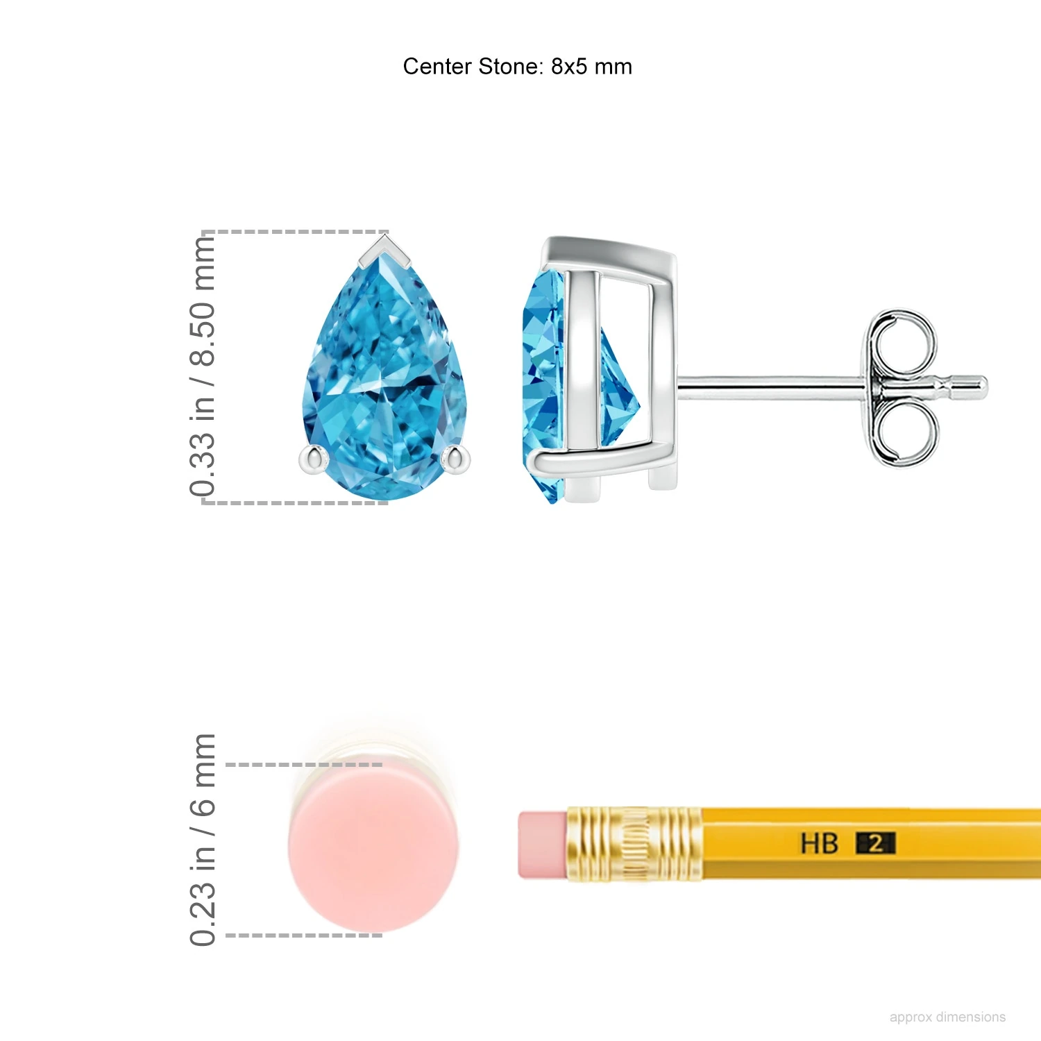 Pear-Shaped Lab-Grown Fancy Intense Blue Diamond Stud Earrings dimension