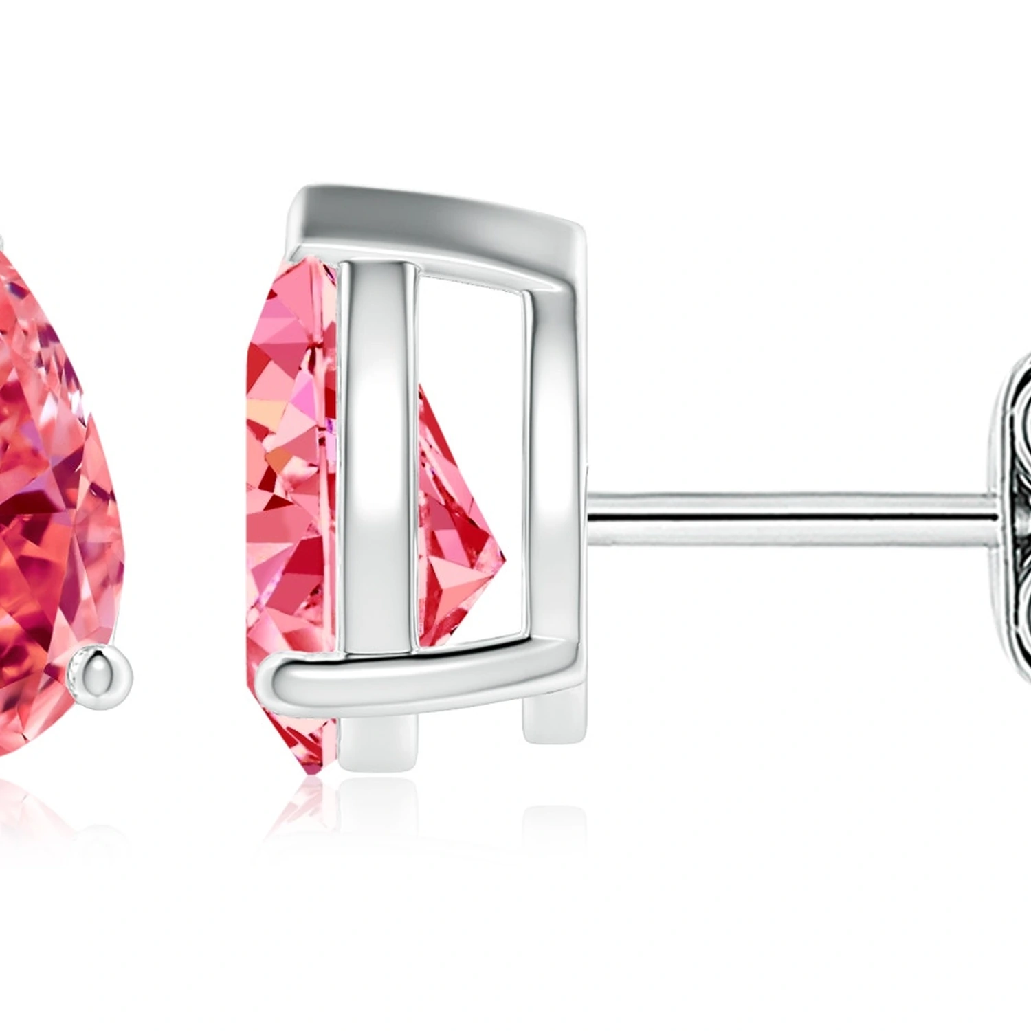 Pear-Shaped Lab-Grown Fancy Intense Pink Diamond Stud Earrings detail