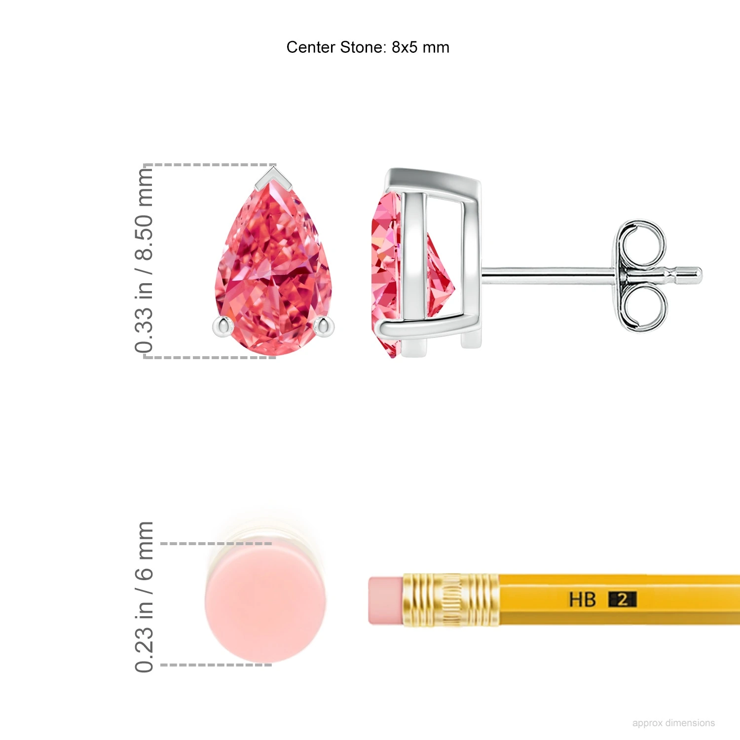 Pear-Shaped Lab-Grown Fancy Intense Pink Diamond Stud Earrings dimension