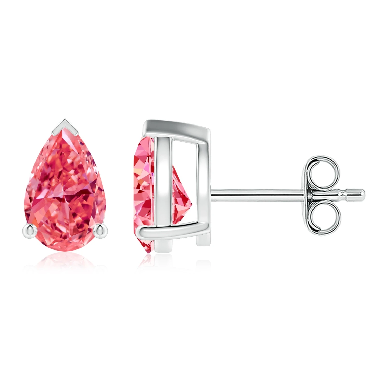 Pear-Shaped Lab-Grown Fancy Intense Pink Diamond Stud Earrings