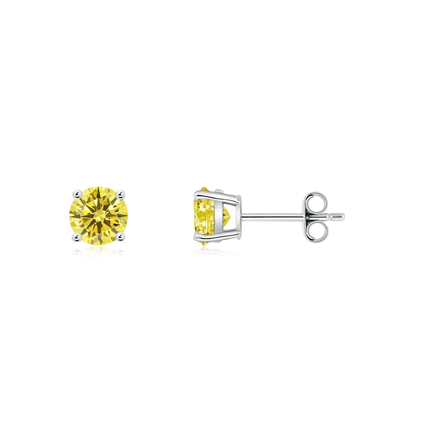 Round Fancy Intense Yellow Lab-Grown Diamond Basket Stud Earrings detail