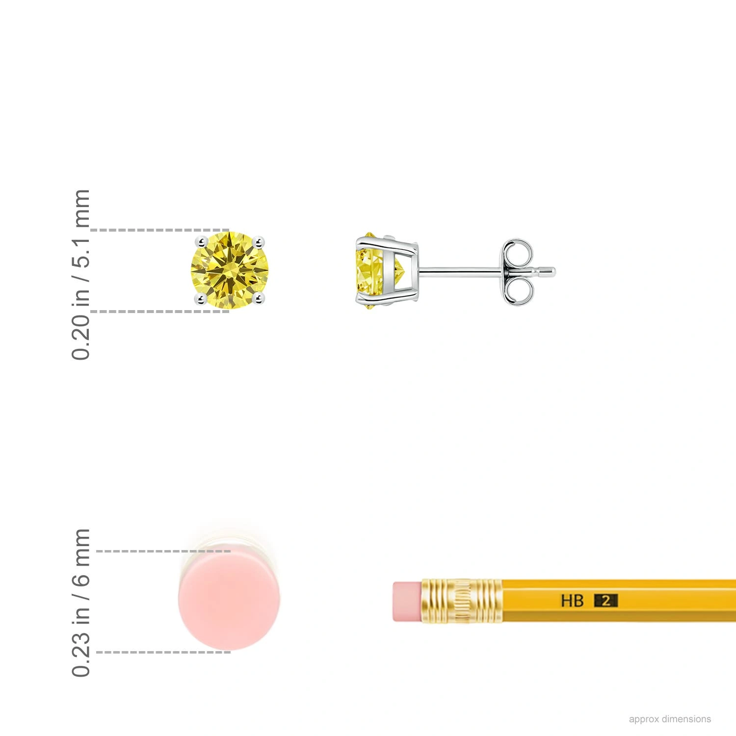 Round Fancy Intense Yellow Lab-Grown Diamond Basket Stud Earrings dimension